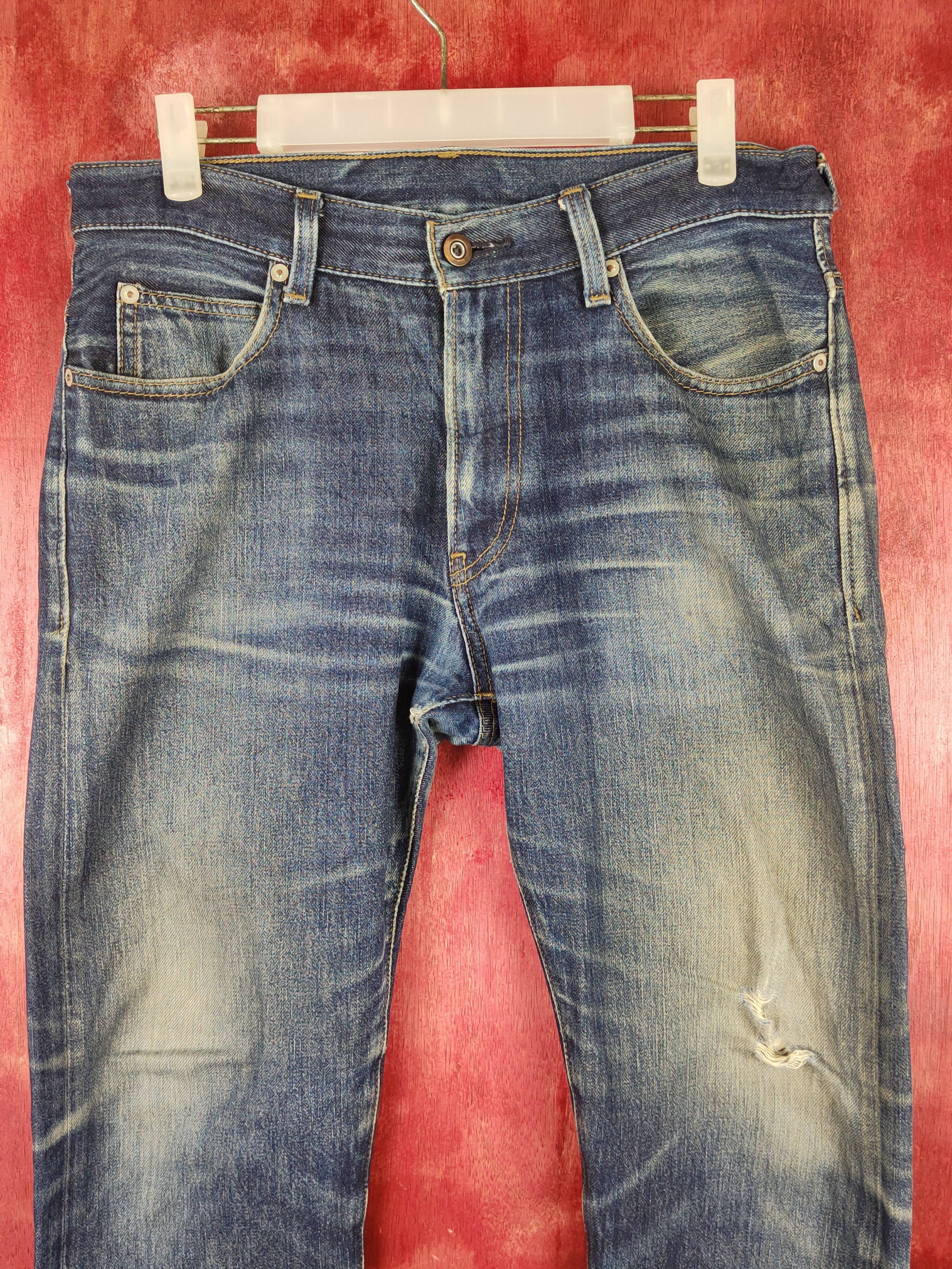 Japanese Brand H.A.K.U Dark Blue Distressed Ripped Jeans #S1655 Size US 31 - 2 Thumbnail
