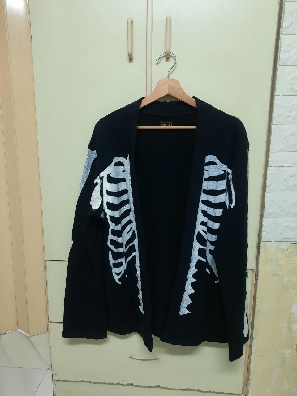 image of Kapital x Kapital Kountry Skeleton Kakashi Kimono Cardigan Shirt in Black White, Men's (Size Large)