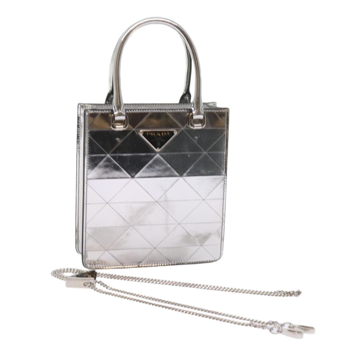 Prada PRADA Hand Bag Metallic Leather Silver Size ONE SIZE - 1 Thumbnail