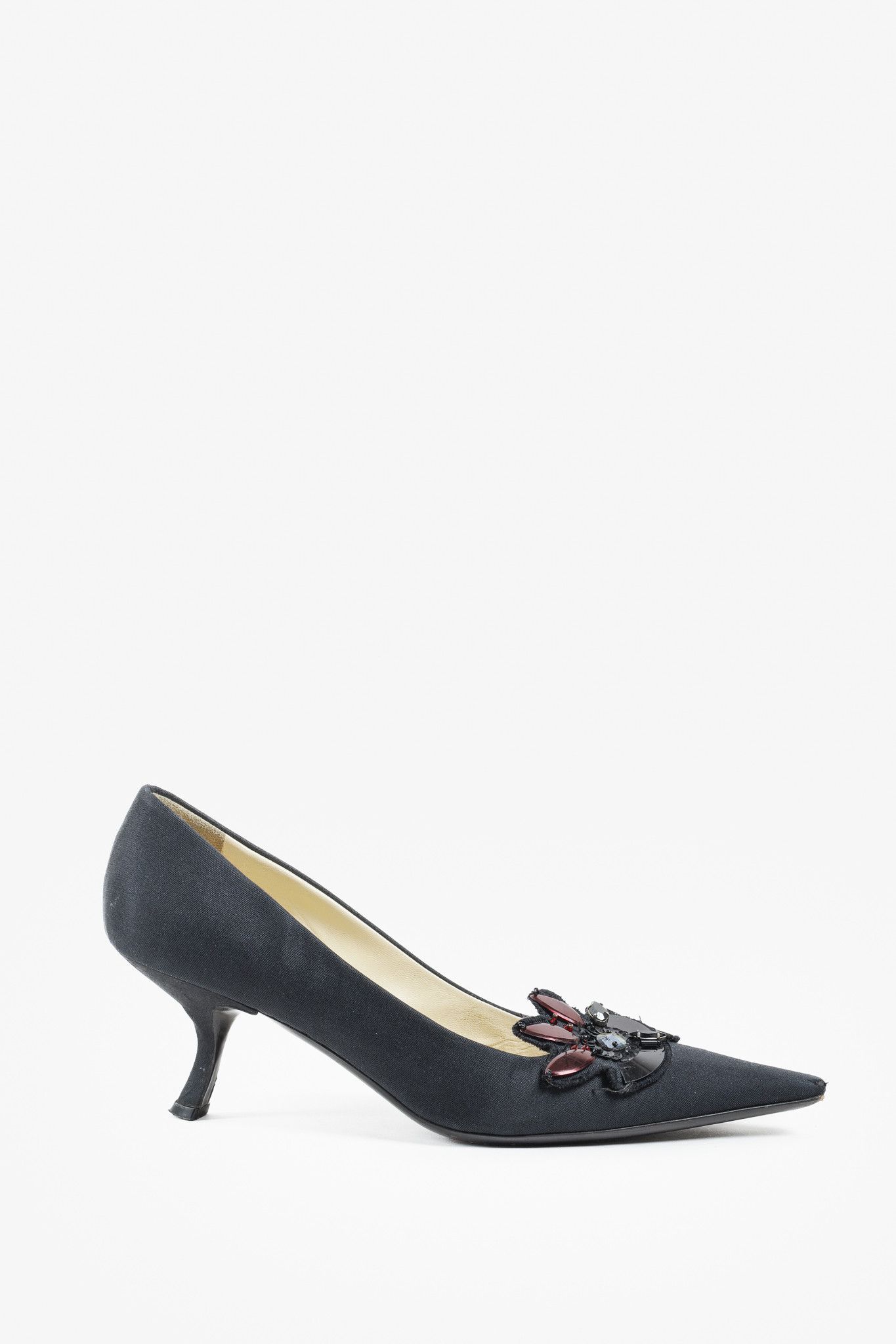 Prada Prada Black Embellished Comma Kitten Heel Pump Size US 10 / IT 40 - 1 Thumbnail