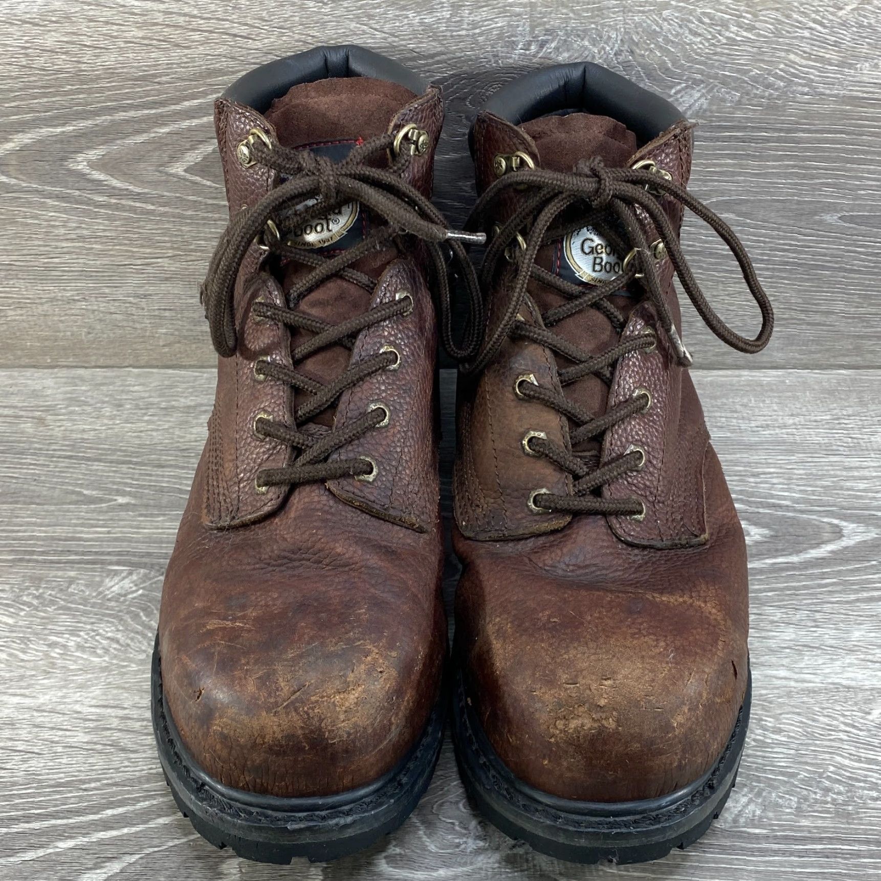 Vintage Georgia Boot Mens 10.5 M Brown Leather 6" Oiler Steel Toe Waterproof Work Boots Shirt Size US 10 / EU 43 - 3 Thumbnail