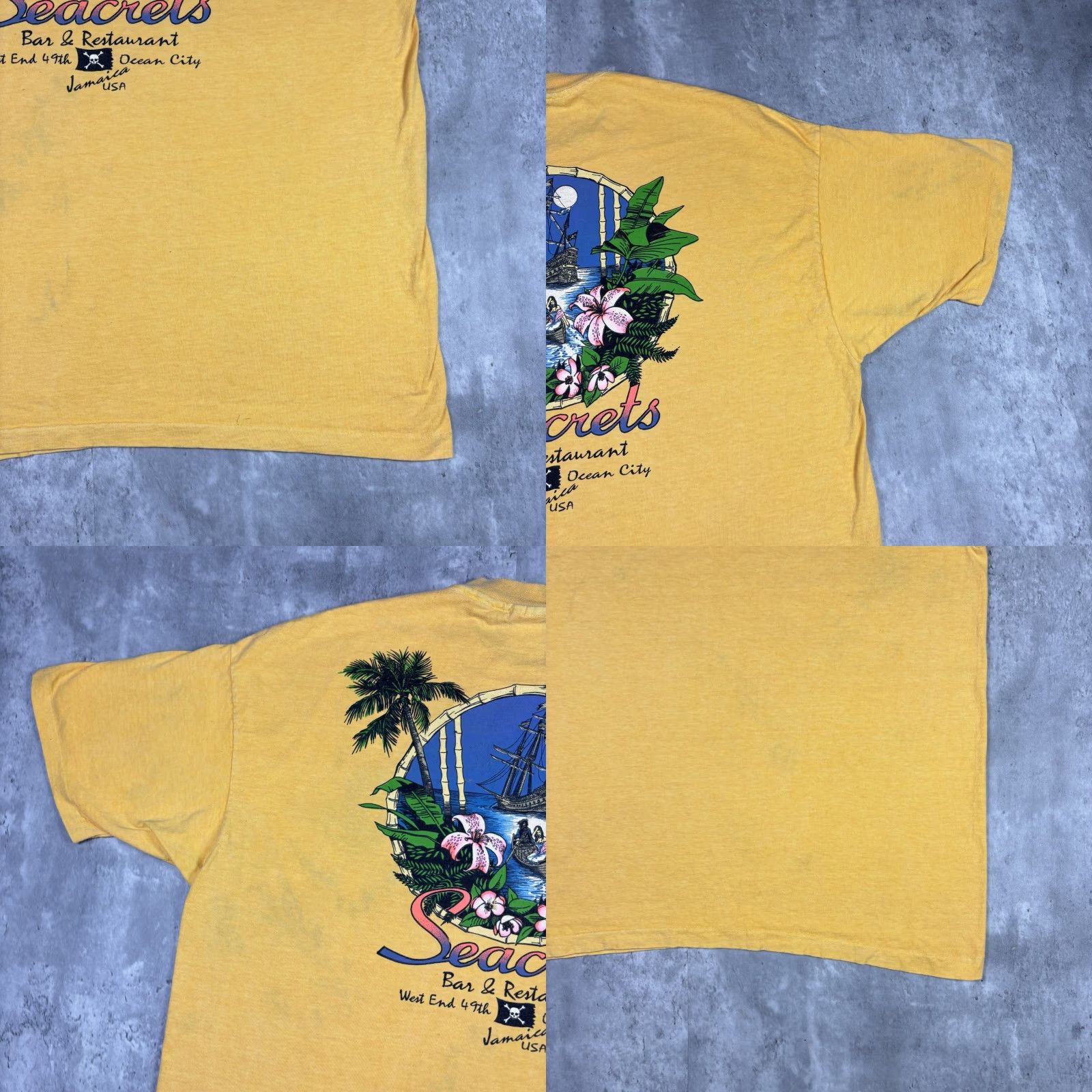 Anvil VINTAGE Seacrets Bar Promo T Shirt Yellow Dyed Single Stitch Adult XL 1990s Art Crew Neck Short Sleeve Cotton Anvil Men Size US XL / EU 56 / 4 - 8 Thumbnail