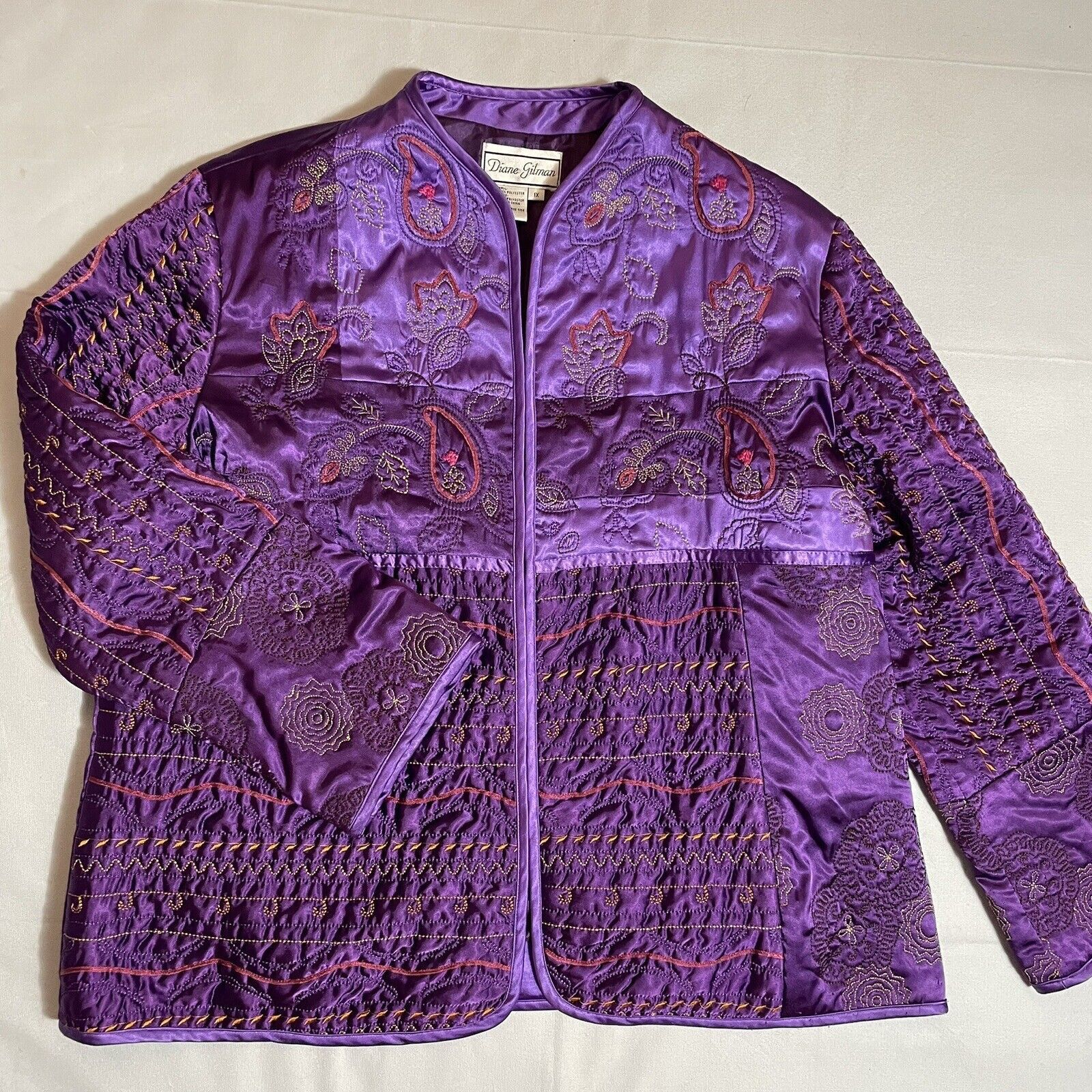 Other Diane Gilman Satin Purple Quilted Embroidered Jacket Size 1 Size XL / US 12-14 / IT 48-50 - 7 Thumbnail