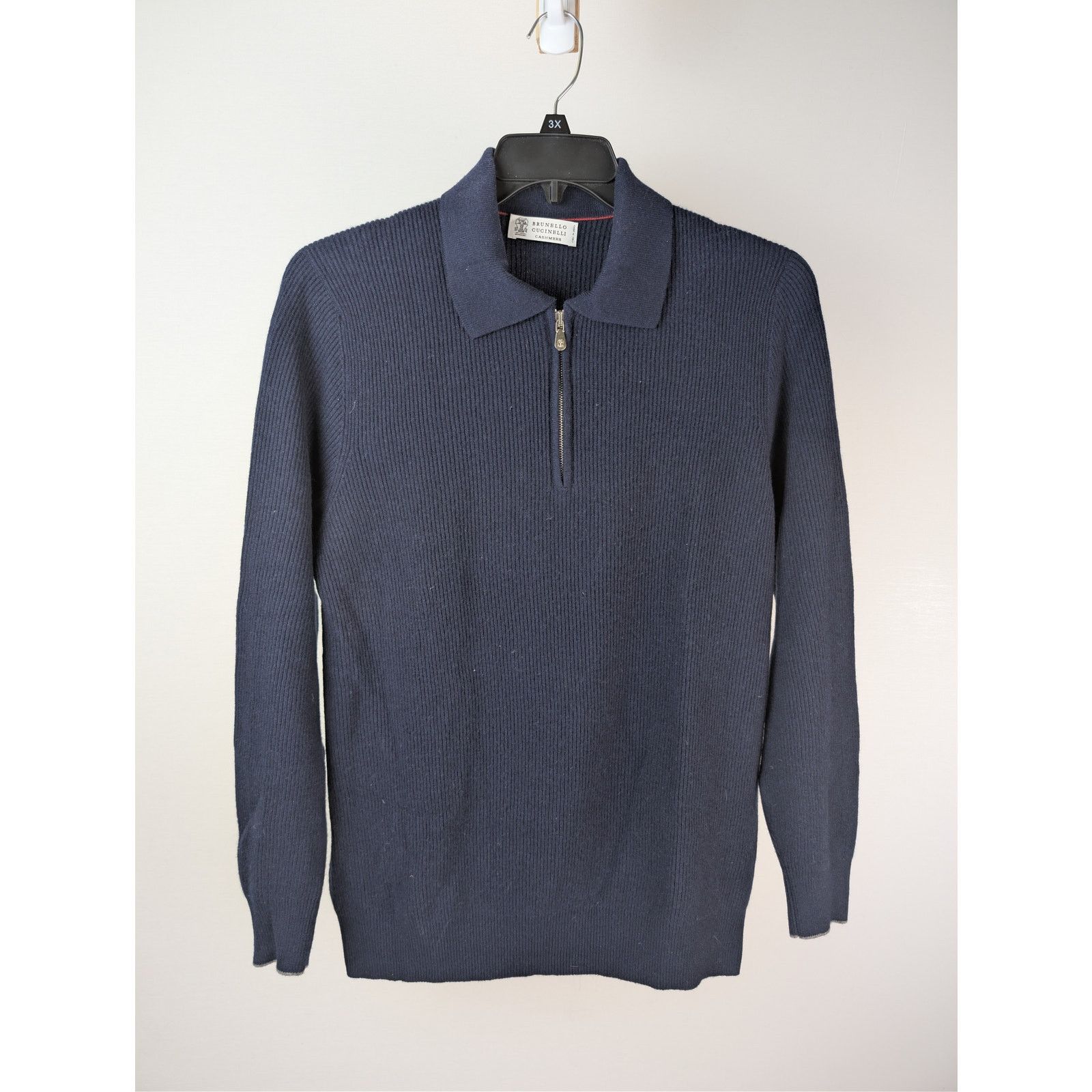 Brunello Cucinelli o1rshd1 CC20 Men's Ribbed Cashmere Zip Polo Sweater in Navy Size US M / EU 48-50 / 2 - 8 Thumbnail