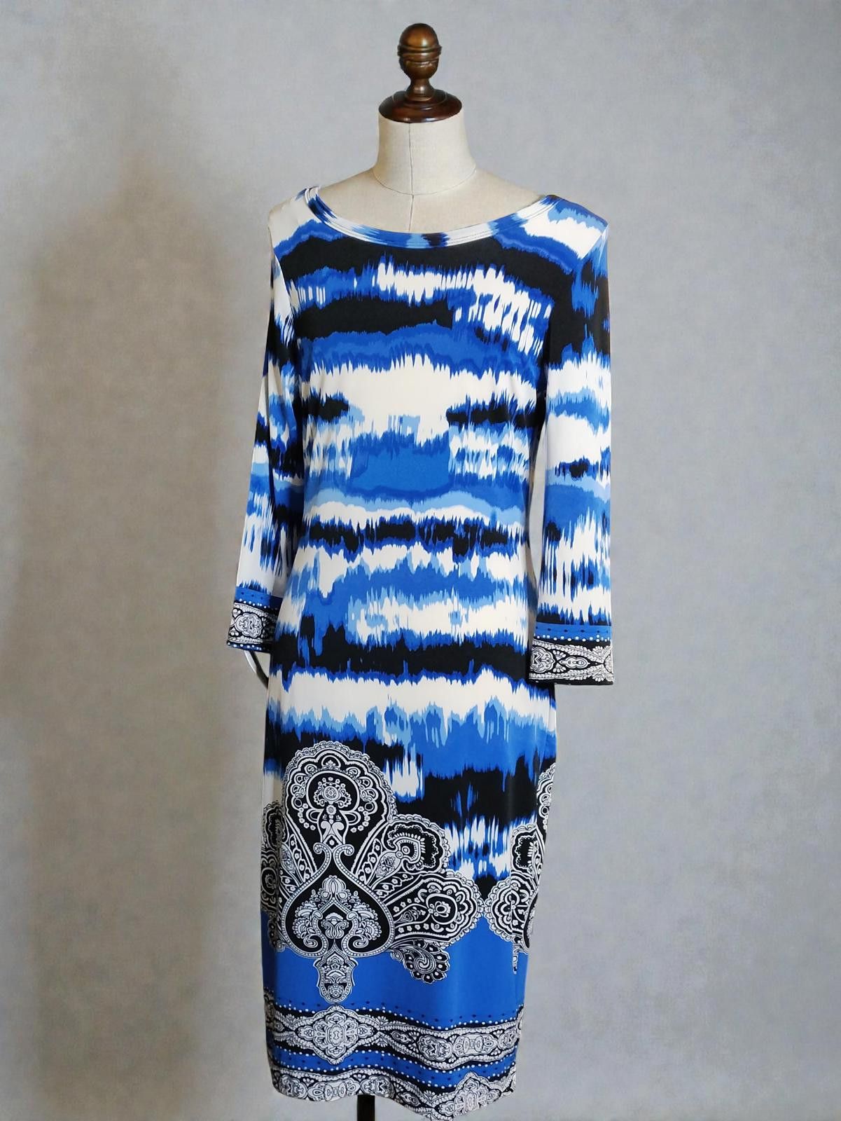 Other Amanda Lane Royal Blue and White Mood Dress with Paisley and Size L / US 10 / IT 46 - 4 Thumbnail