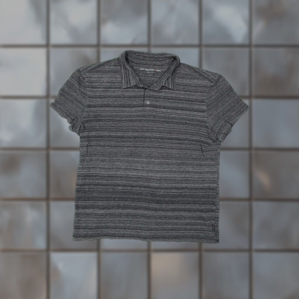 John Varvatos John Varvatos Star USA Shirt Mens Large Gray Striped Short Sleeve Polo Work Shirt Size US L / EU 52-54 / 3 - 1 Thumbnail