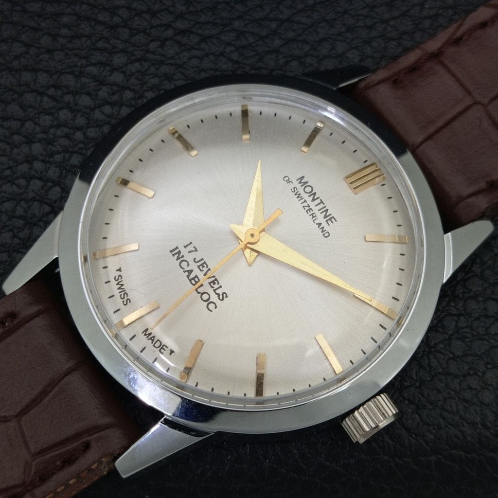 Other VINTAGE MONTINE HAND-WINDING SWISS MENS SILVER WATCH a444153 Size 38 - 6 Thumbnail