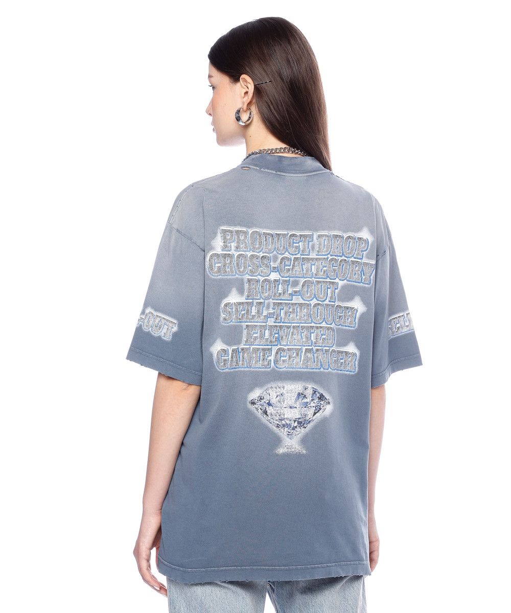 Balenciaga Washed Blue Distressed SNBN Logo Oversized T-Shirt Size L / US 10 / IT 46 - 4 Thumbnail