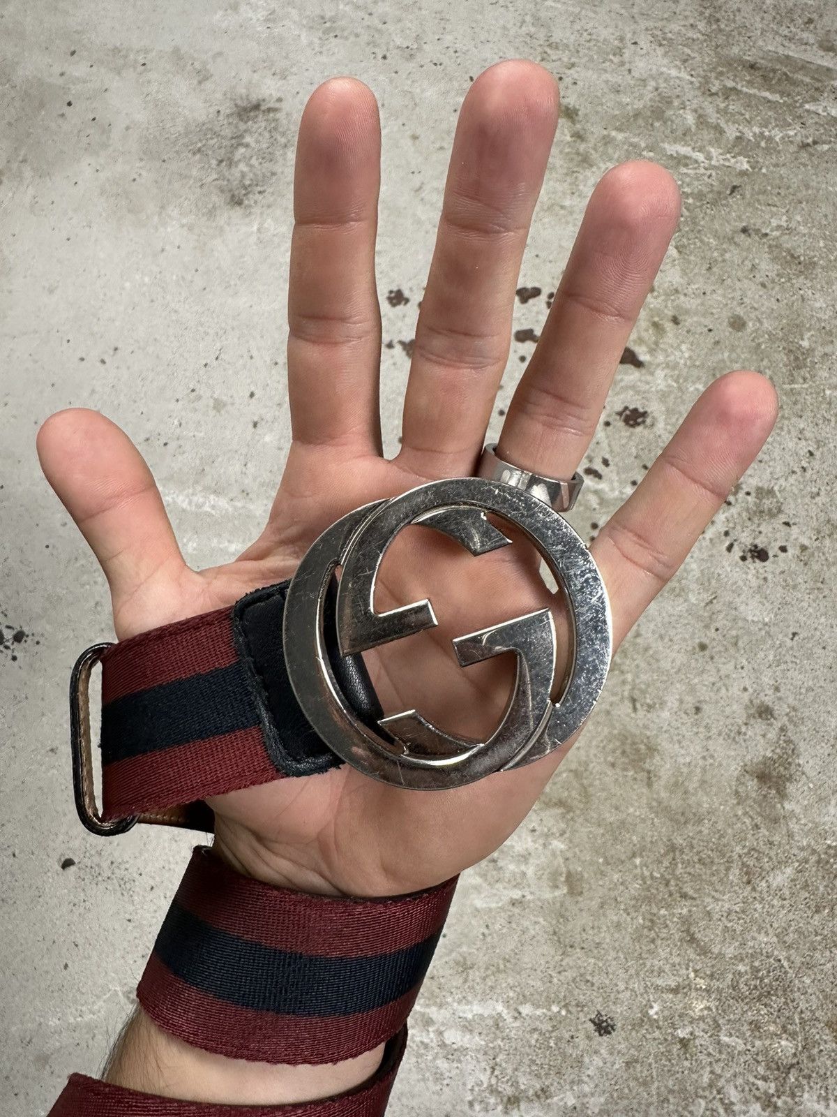 Gucci ‼️ Gucci Web Stripe Navy/Burgundy Belt Size ONE SIZE - 3 Thumbnail