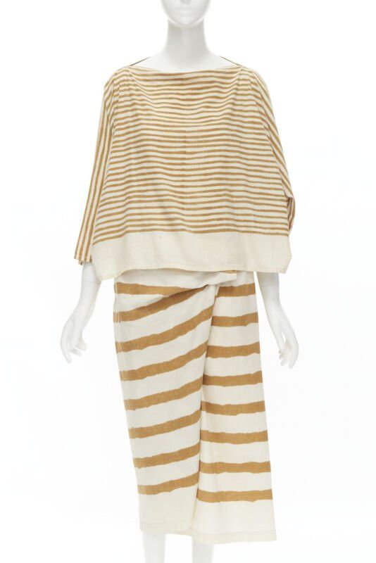 Issey Miyake ISSEY MIYAKE 1980's Vintage beige yellow tribal stripe boxy top skirt set Size M / US 6-8 / IT 42-44 - 1 Thumbnail