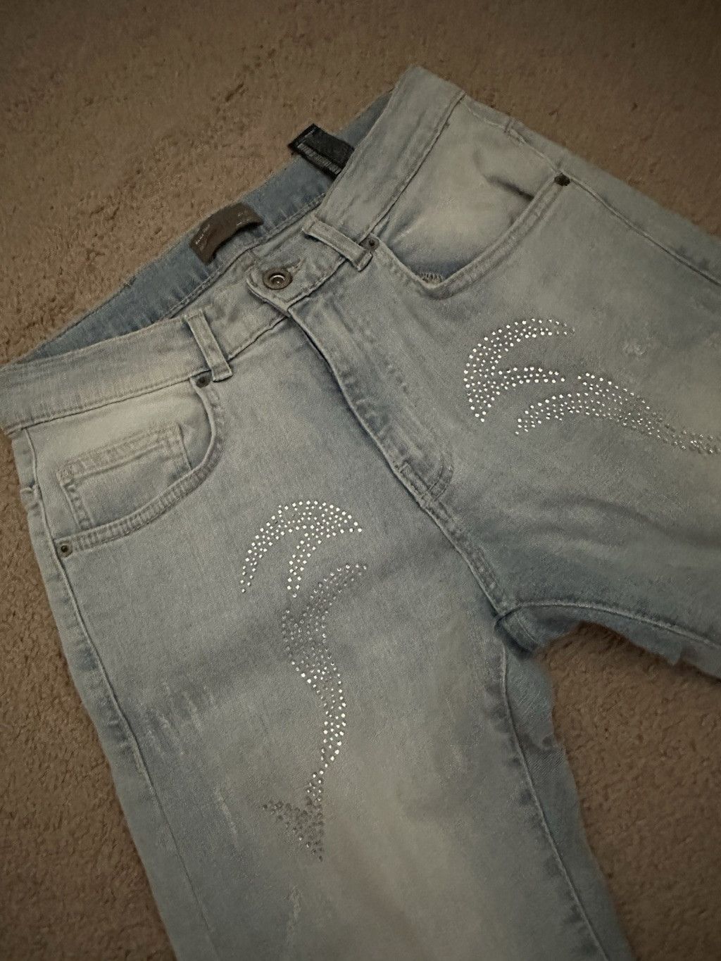 Zara Zara Embellished Skinny Stretch Jean Sparkle Lt Blue Denim S Size US 30 / EU 46 - 2 Thumbnail