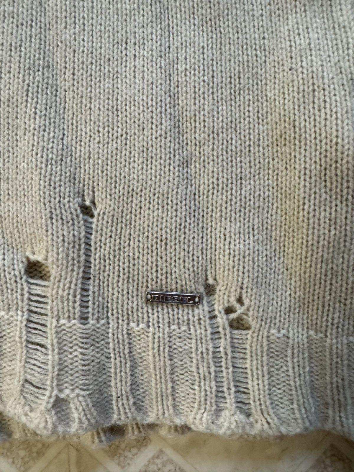 Diesel Diesel Cream Distressed Knitted Sweater Size US XL / EU 56 / 4 - 2 Thumbnail