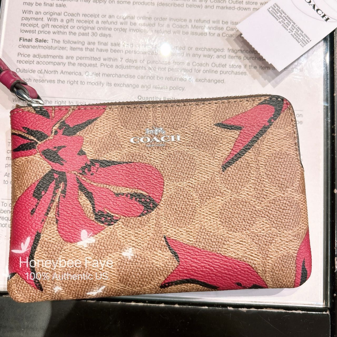 Coach Corner Zip Wristlet In Signature Canvas With Bow Print CZ440 Size ONE SIZE - 3 Thumbnail