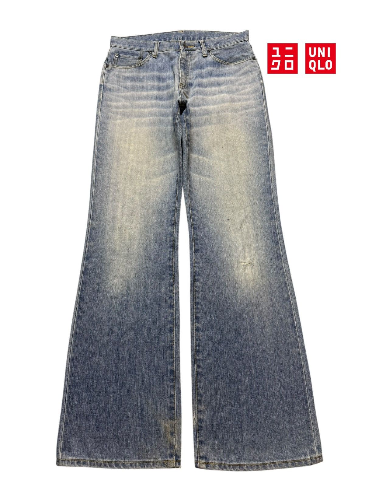 Uniqlo Vintage Y2K Japanese Uniqlo Blue Faded Wash Wide Leg Bootcut Size US 31 - 1 Thumbnail