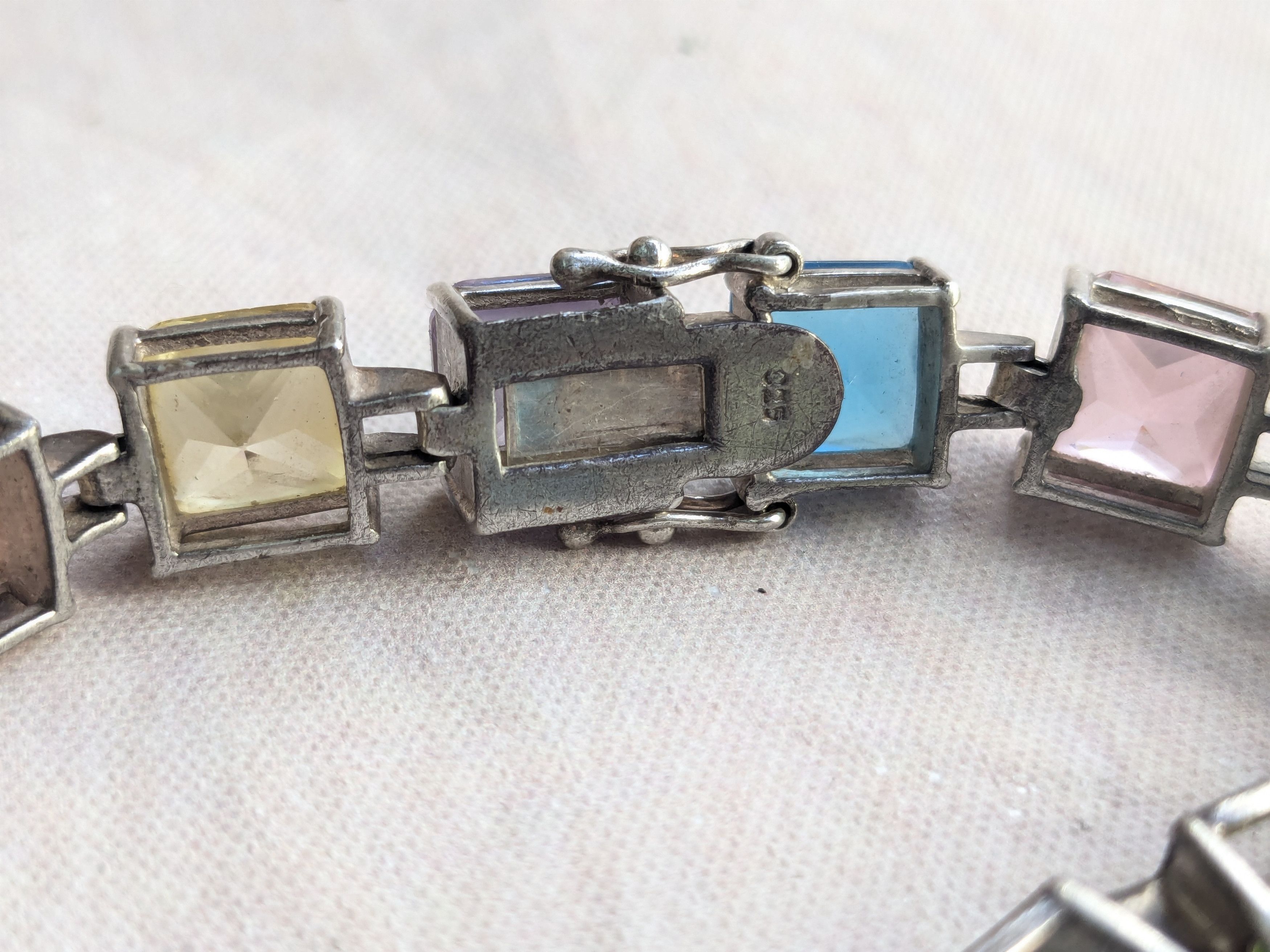 Sterling Silver Sterling Silver Tennis Bracelet Rainbow Square 7.5" Y2K Size ONE SIZE - 12 Thumbnail