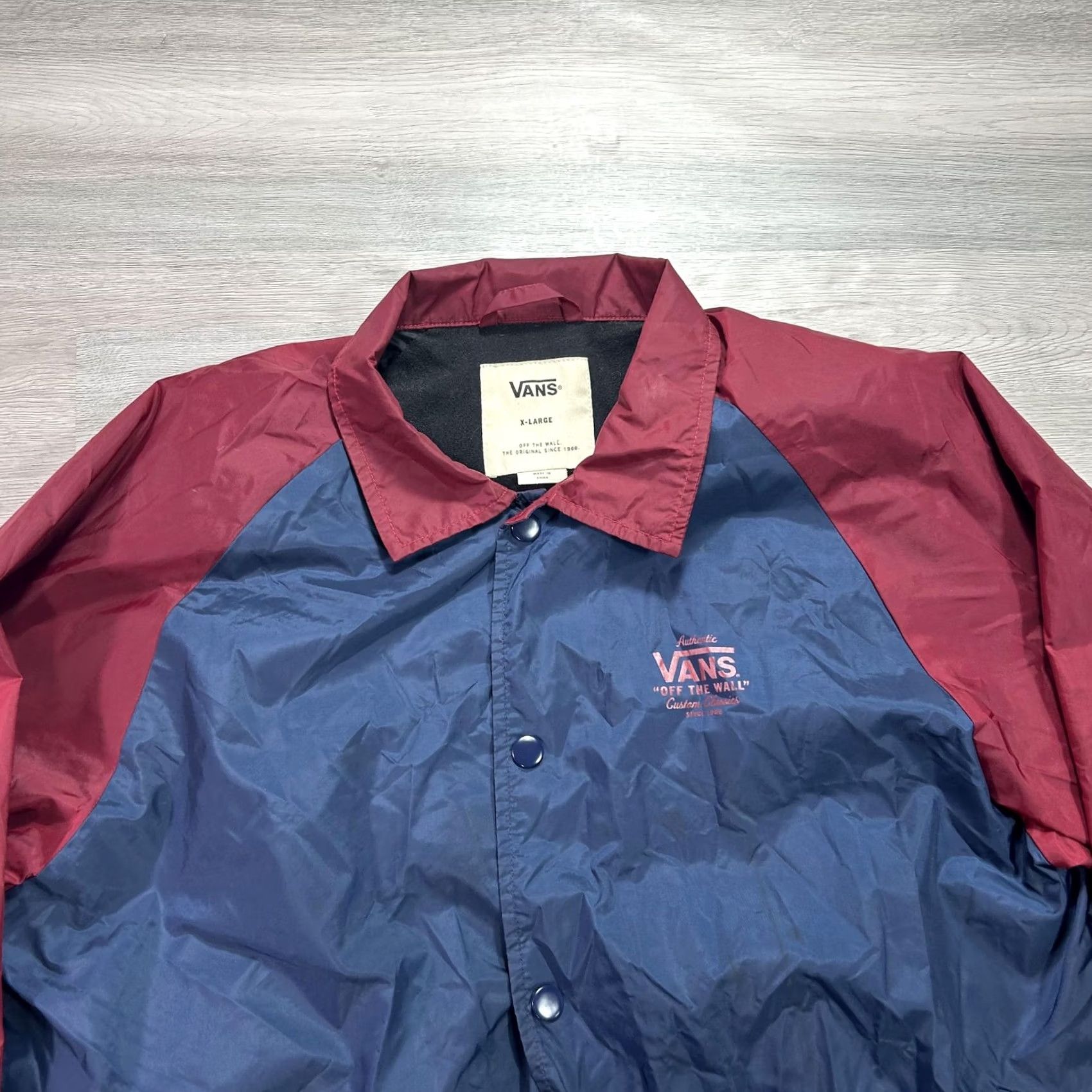Vans Vans Jacket Mens XL Blue Burgundy Fleece Lined Snap Windbreaker Skateboarding Casual Off The Wall Size US XL / EU 56 / 4 - 5 Thumbnail