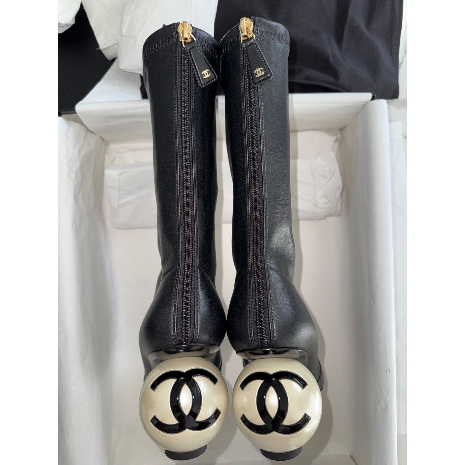 Chanel Ball Heel CC Logo Stretch Leather Mid Calf Boots 39 Size US 9 / IT 39 - 15 Thumbnail