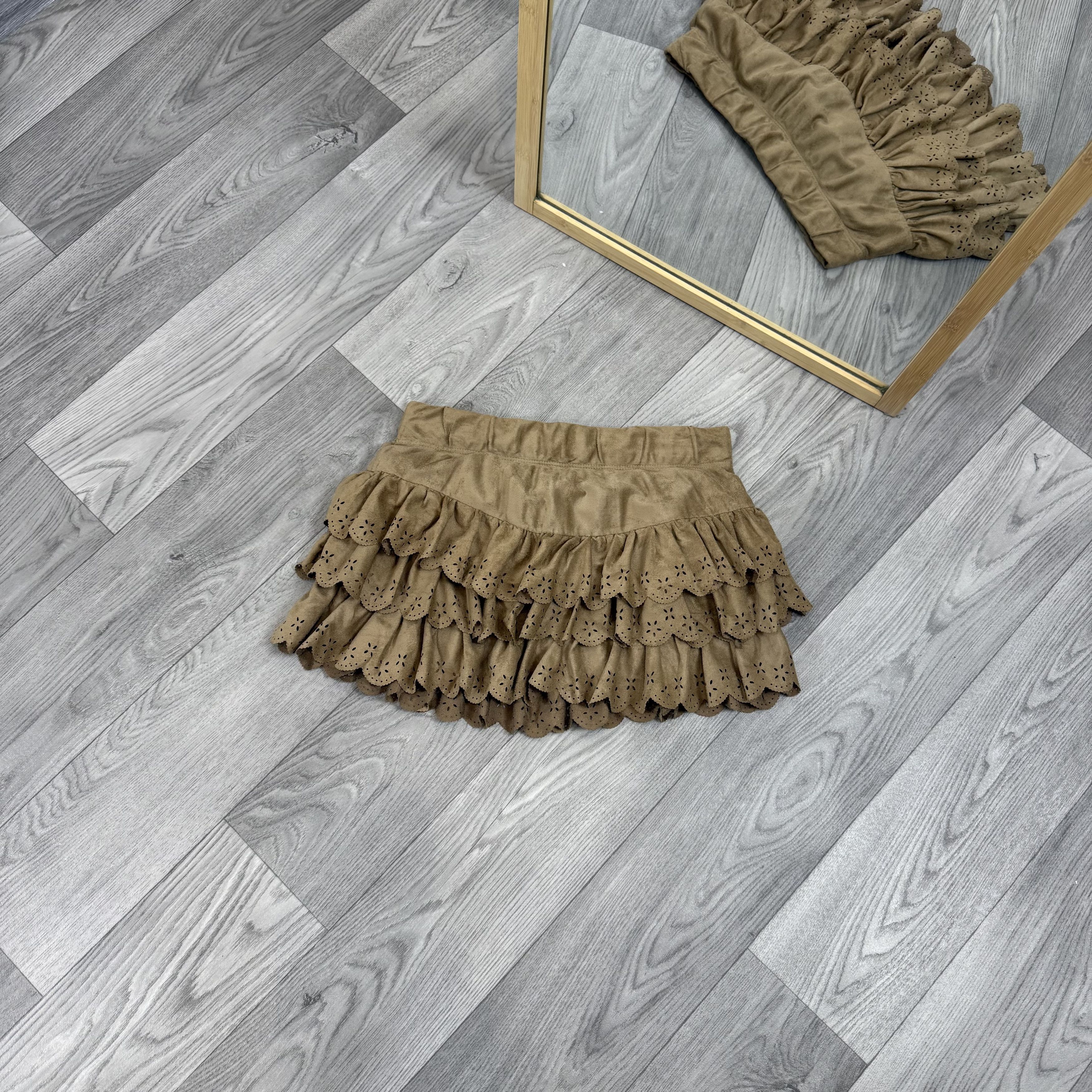 Zara Zara Traffic Y2K Brown Ruffled Cascade Mini Skirt Size 28" / US 6 / IT 42 - 1 Thumbnail