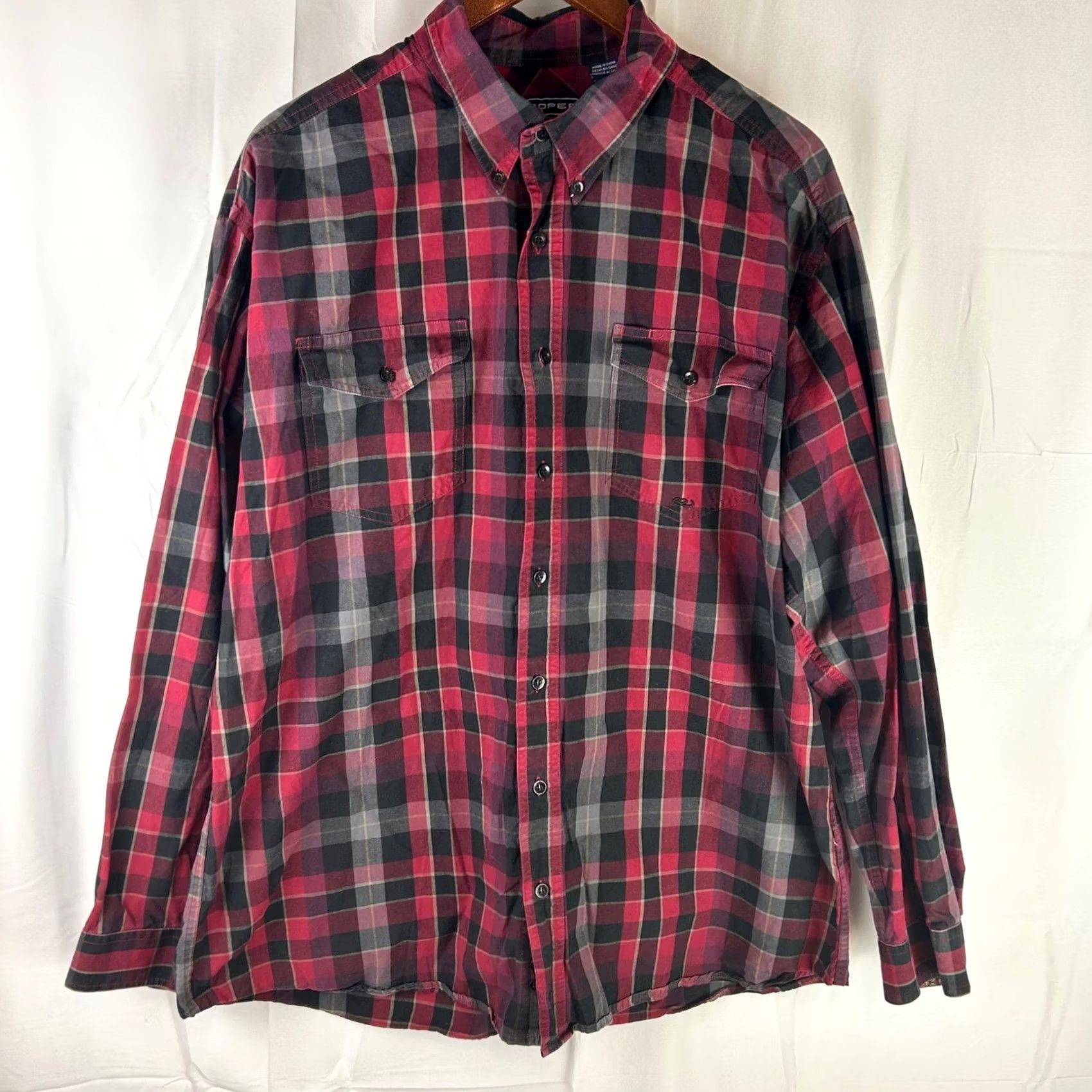 Roper Roper Plaid Button-Down Shirt Mens XL Red Black Long Sleeve Western Cowboy Size US XL / EU 56 / 4 - 2 Thumbnail