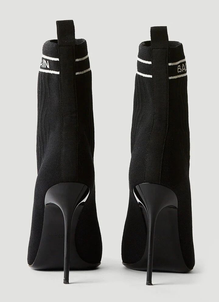 Balmain o1s1wg110925 Logo Print Knit High Heel Boots in Black Size US 7 / IT 37 - 4 Thumbnail