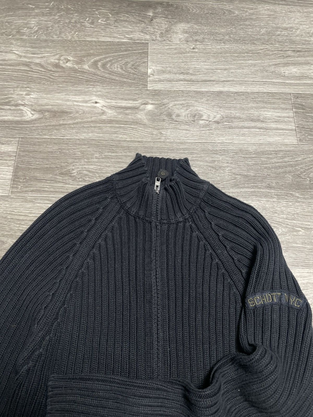Schott Vintage Schott NYC Black Ribbed Knit Full Zip Sweater USA Size US XL / EU 56 / 4 - 2 Thumbnail