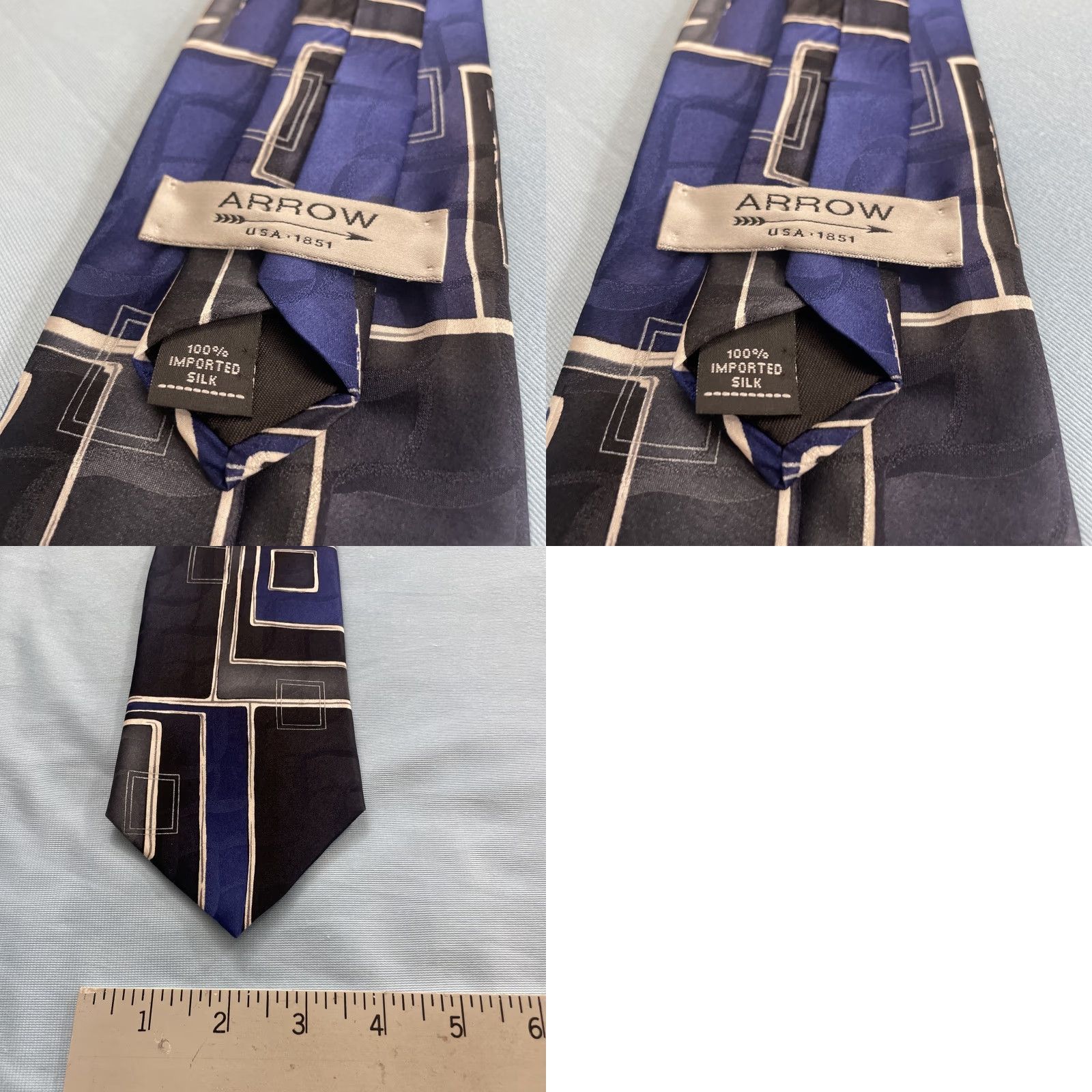Arrow VINTAGE Arrow Blue Silk Tie Geometric Abstract Retro Mobster 90s Western 58 One Size Men Size ONE SIZE - 10 Thumbnail