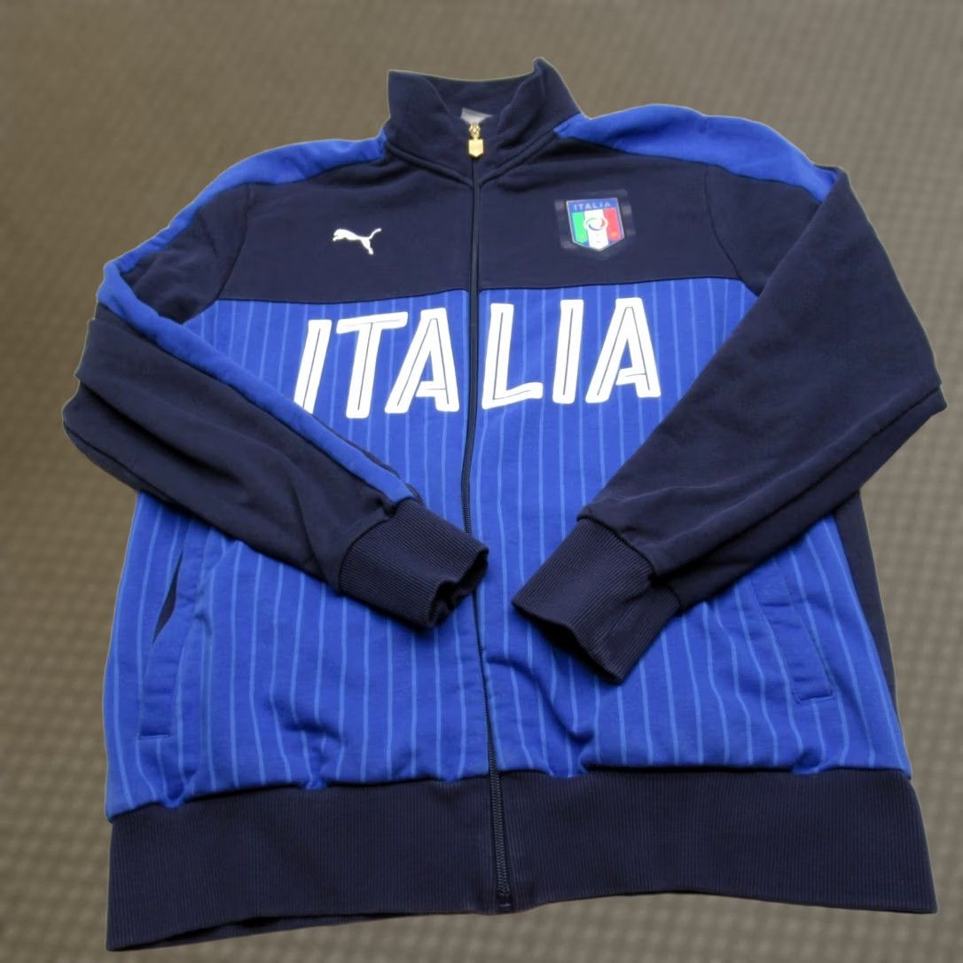 Puma Puma Italia Jacket Mens Large Blue Striped Pockets Full Zip Soccer Warm Up Track Jacket Size US L / EU 52-54 / 3 - 1 Thumbnail