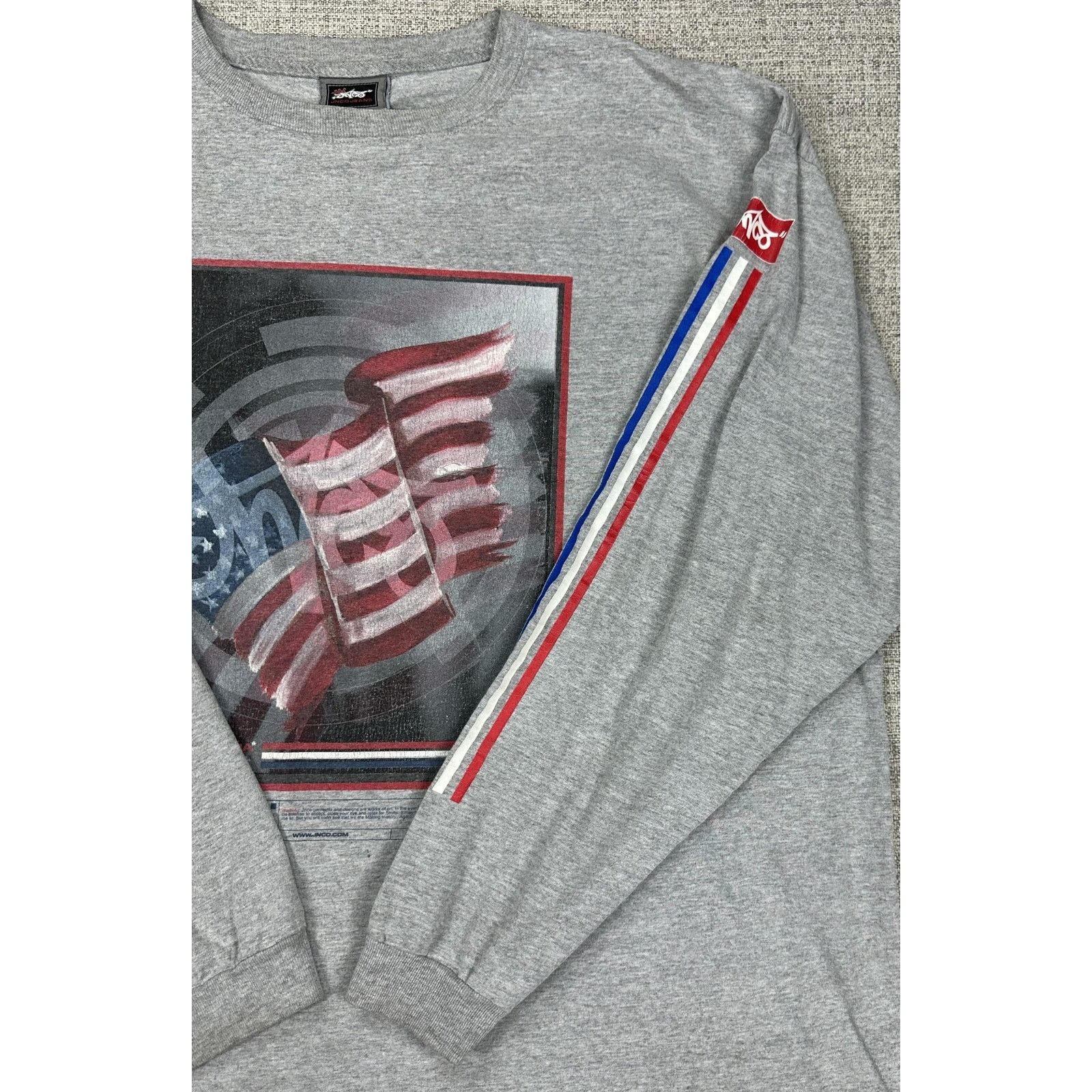 JNCO JNCO Jeans Shirt Sz XL Gray Long Sleeve USA Flag Sleeve USA Size US XL / EU 56 / 4 - 6 Thumbnail