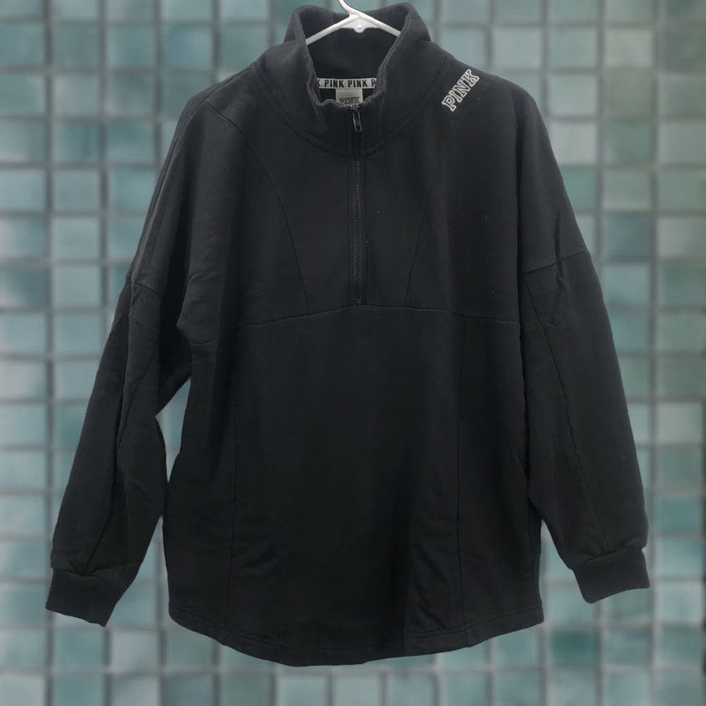Victoria's Secret Victoria's Secret Pink Womens Black 1/4 Zip Pockets Long Sleeve Sweatshirt Size M Size M / US 6-8 / IT 42-44 - 1 Thumbnail