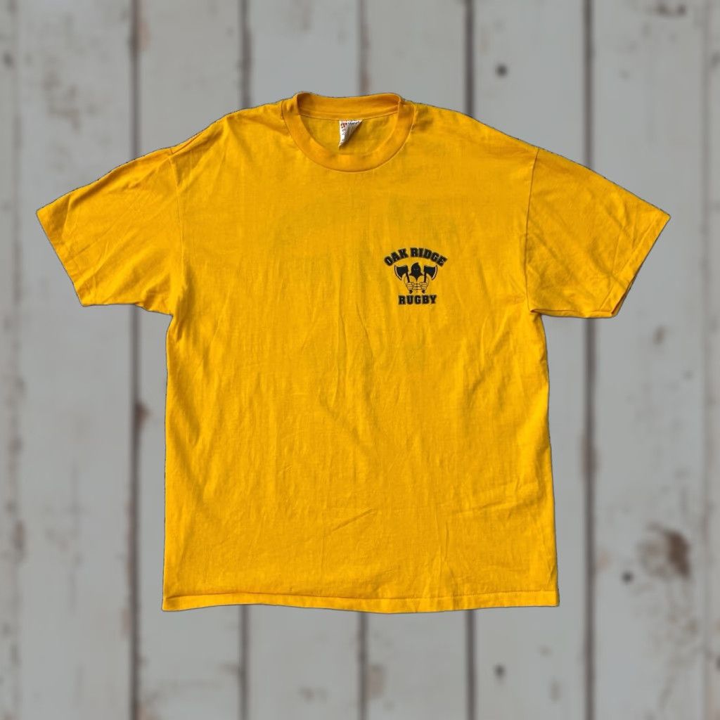 Hanes VINTAGE Hanes Rugby T Shirt Mens Large Yellow MADE IN USA Short Sleeve Graphic Tee Size US L / EU 52-54 / 3 - 1 Thumbnail