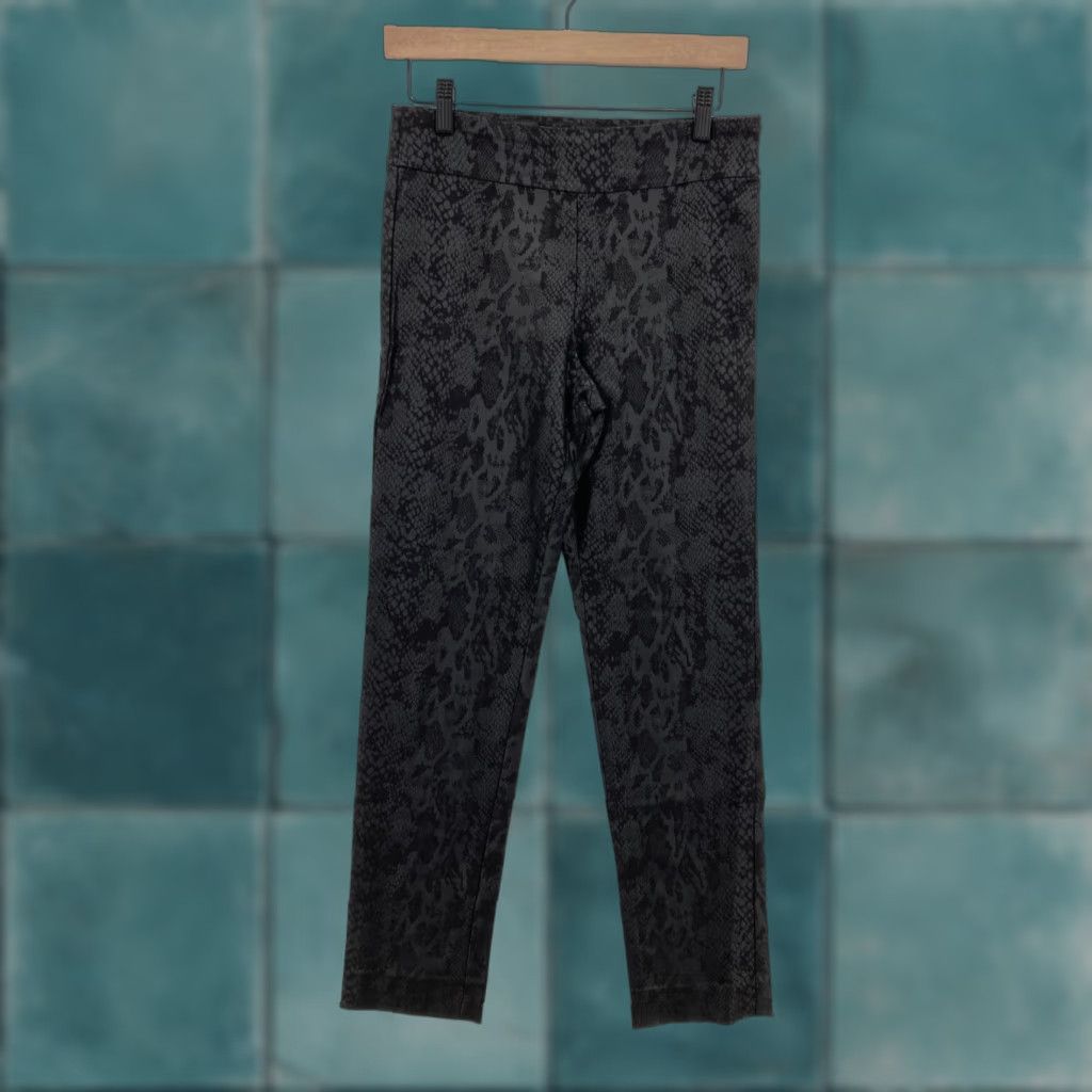 Vintage Krazy Larry Ankle Pants Women's 6 Black Snakeskin Stretch Fabric Slim Pull On Pants Size 28" / US 6 / IT 42 - 1 Thumbnail