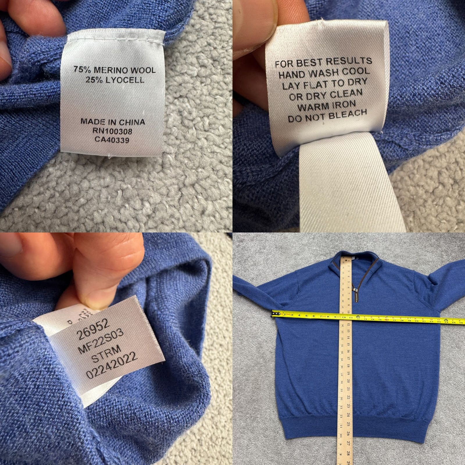 Peter Millar Peter Millar Merino Wool 1/4 Zip Up Pullover Sweater Men L Blue Knit Stretch Size US L / EU 52-54 / 3 - 8 Thumbnail