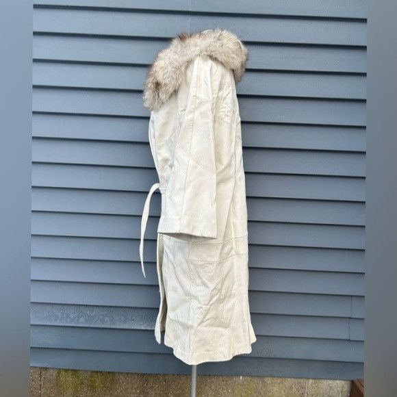 Other Vintage 60s Mod White Leather Fox Fur Collar Swing Coat Size L / US 10 / IT 46 - 5 Thumbnail