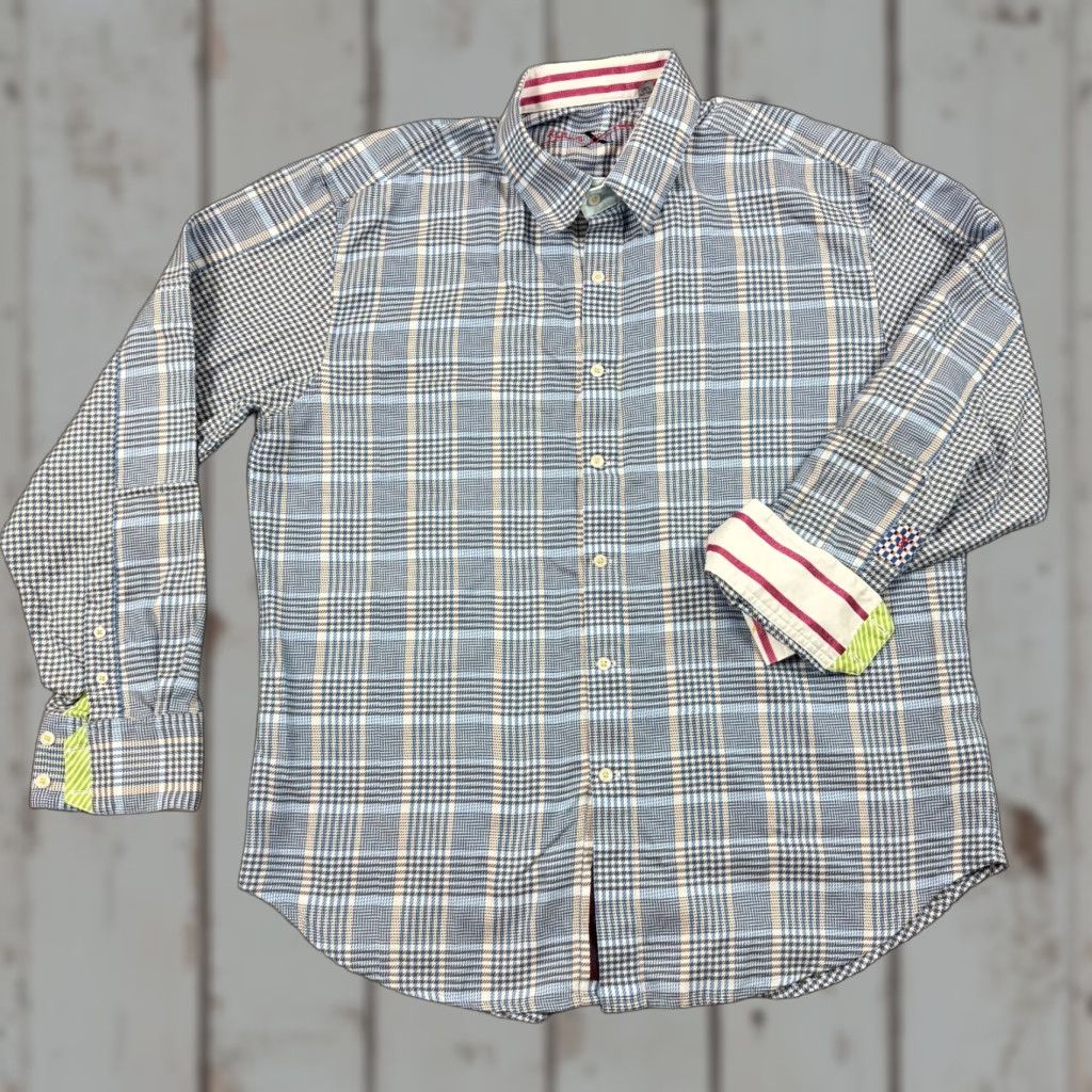 Robert Graham Robert Graham Shirt Mens 2XL Blue Glen Plaid Houndstooth Flip Cuff Long Sleeve Button-Up Casual Party/Cocktail Mens Size US XXL / EU 58 / 5 - 1 Thumbnail