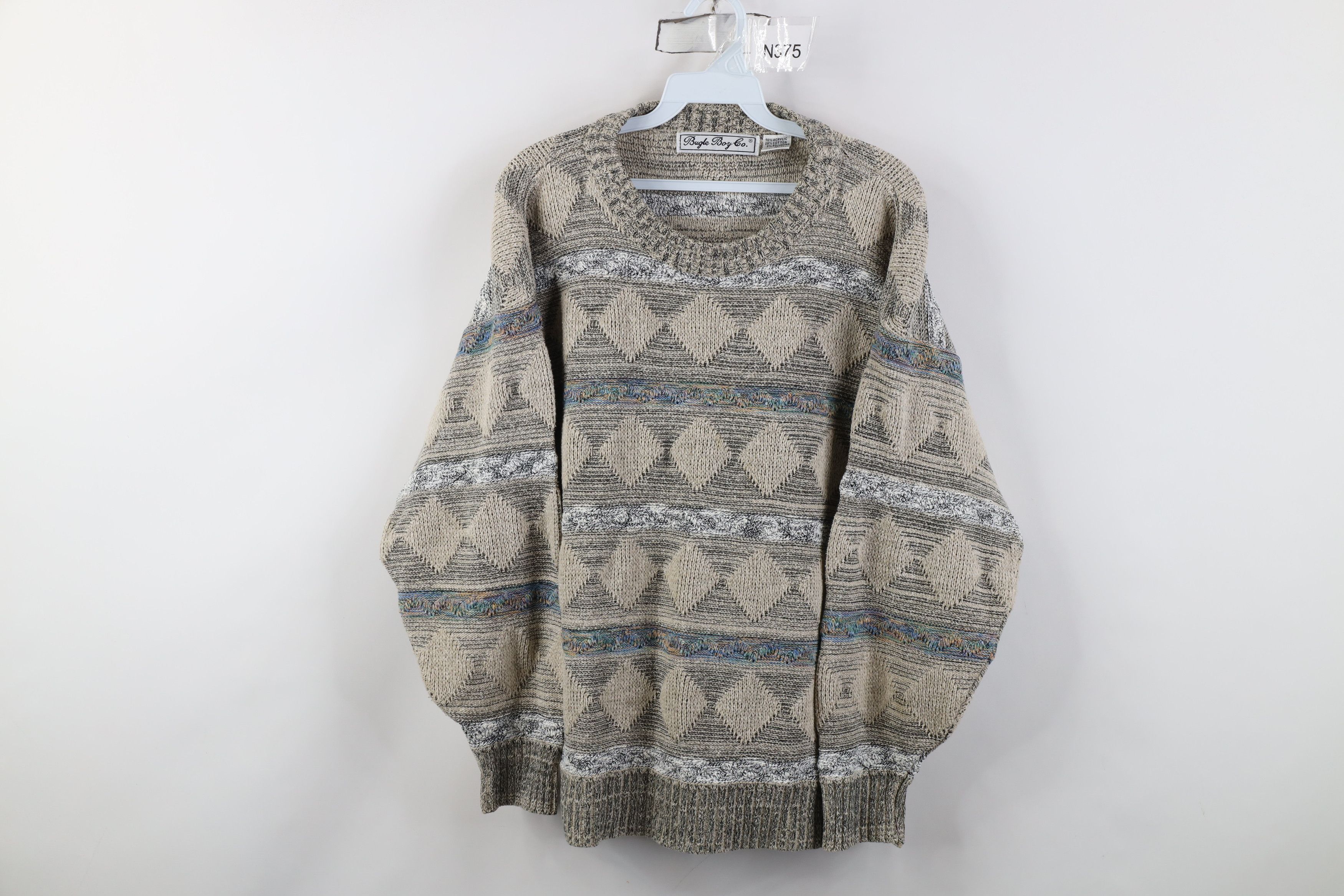 Vintage Vintage 90s Streetwear Striped Diamond Knit Crewneck Sweater Size XL / US 12-14 / IT 48-50 - 1 Thumbnail