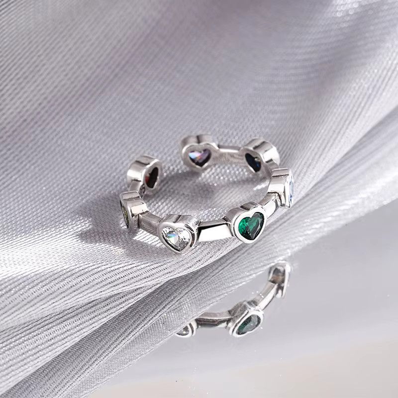 Jewelry Green Red Stone Simple Trendy Heart Rings Size ONE SIZE - 3 Thumbnail