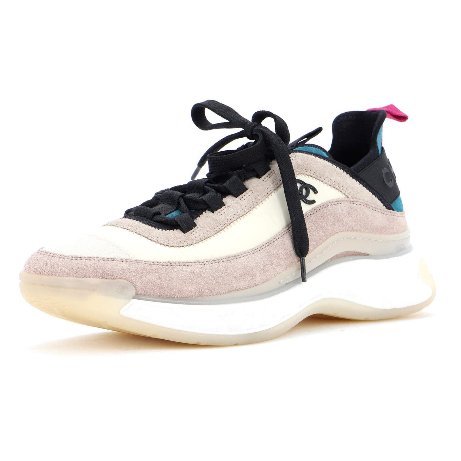 image of Chanel Women's Cc Cap Toe Logo Sneakers Suede And Mixed Fibers None (Size 11)