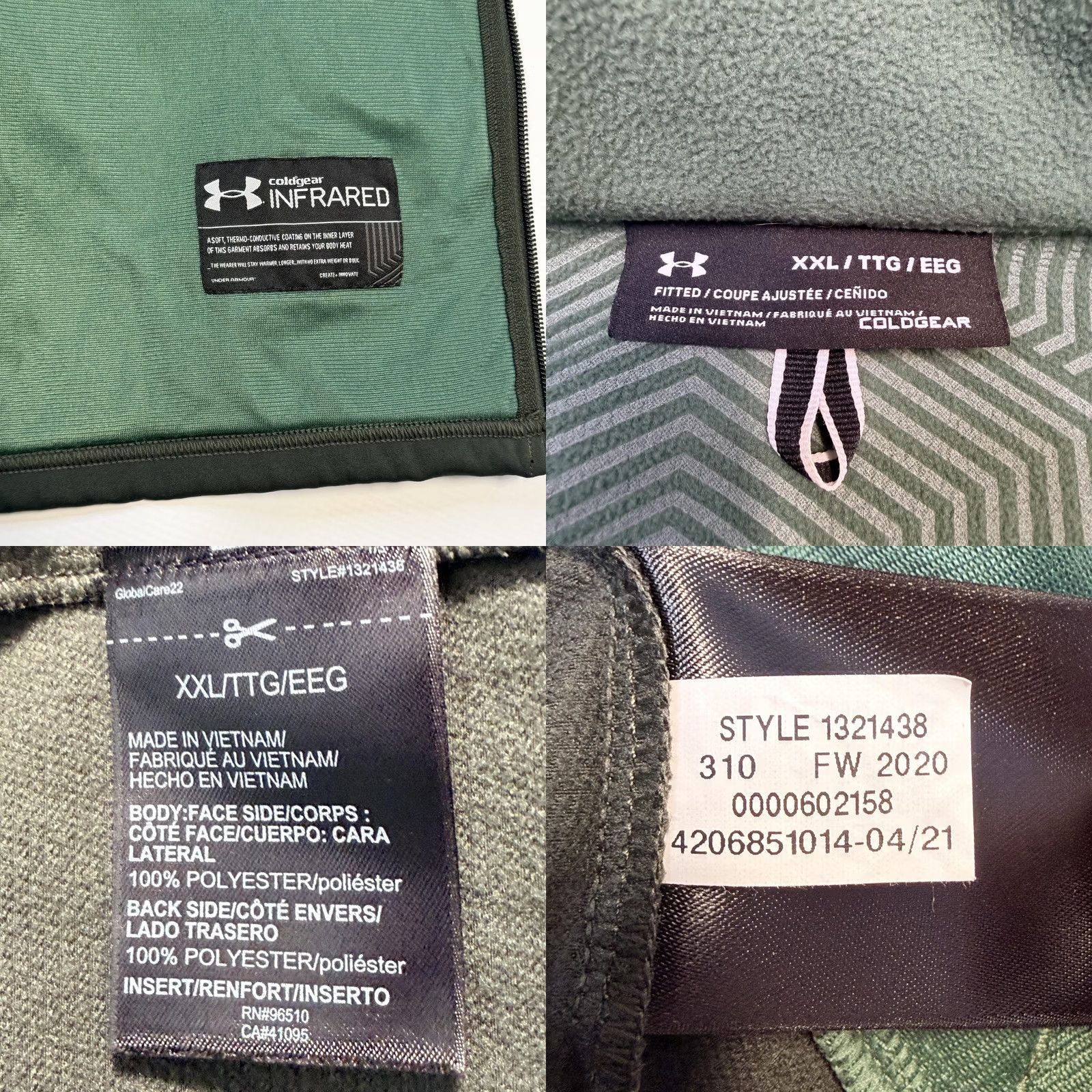 Under Armour Under Armour Jacket Mens 2XL Green ColdGear Infrared Storm Softshell Zip Size US XXL / EU 58 / 5 - 8 Thumbnail