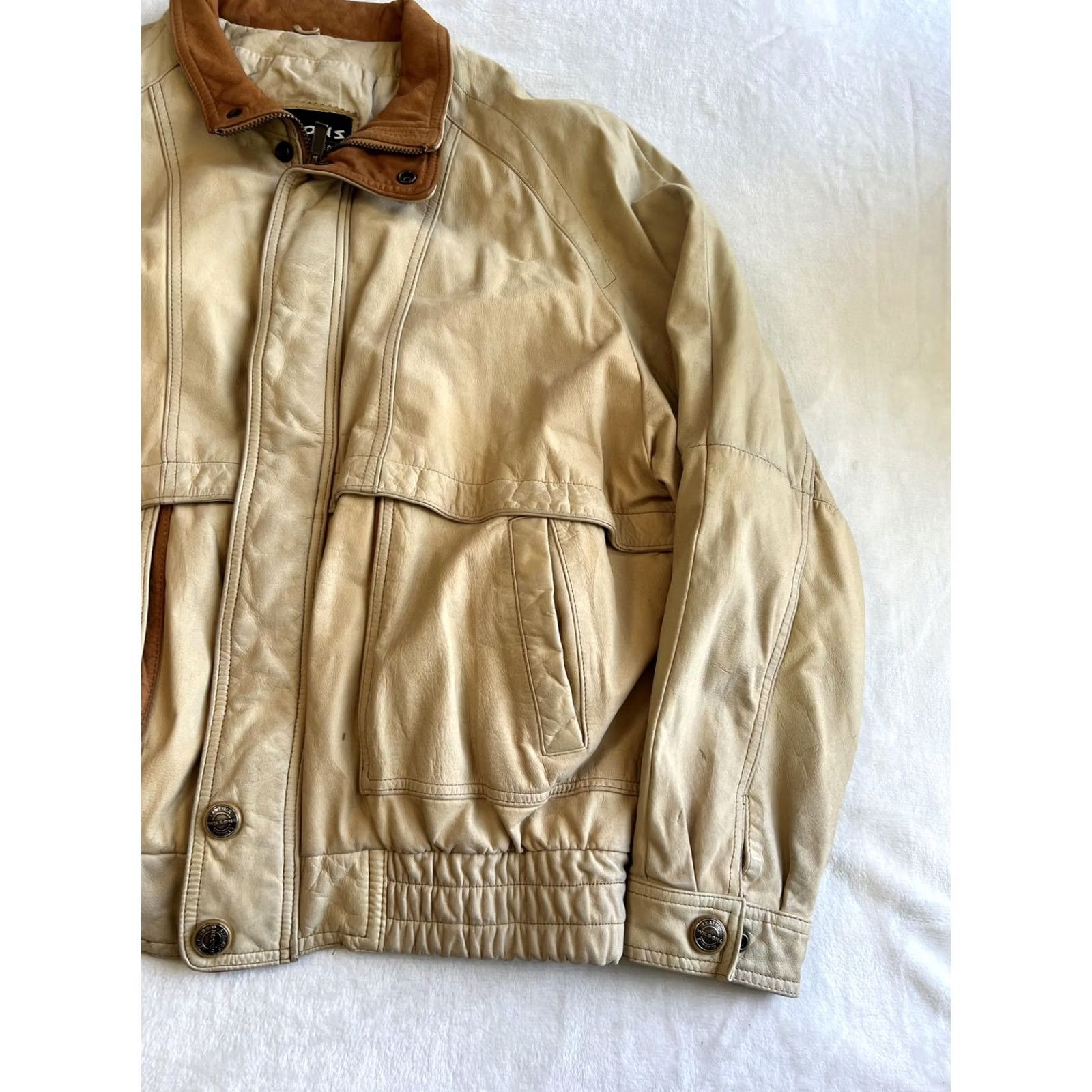 Vintage VINTAGE Wilsons Leather Jacket Mens Large Beige Bomber Elastic Hem Size US L / EU 52-54 / 3 - 3 Thumbnail