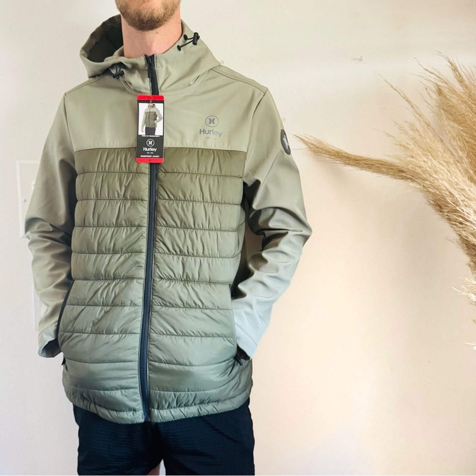 Hurley NEW HURLEY Olive Green Softshell Windproof Puff Jacket Coat Size US M / EU 48-50 / 2 - 11 Thumbnail