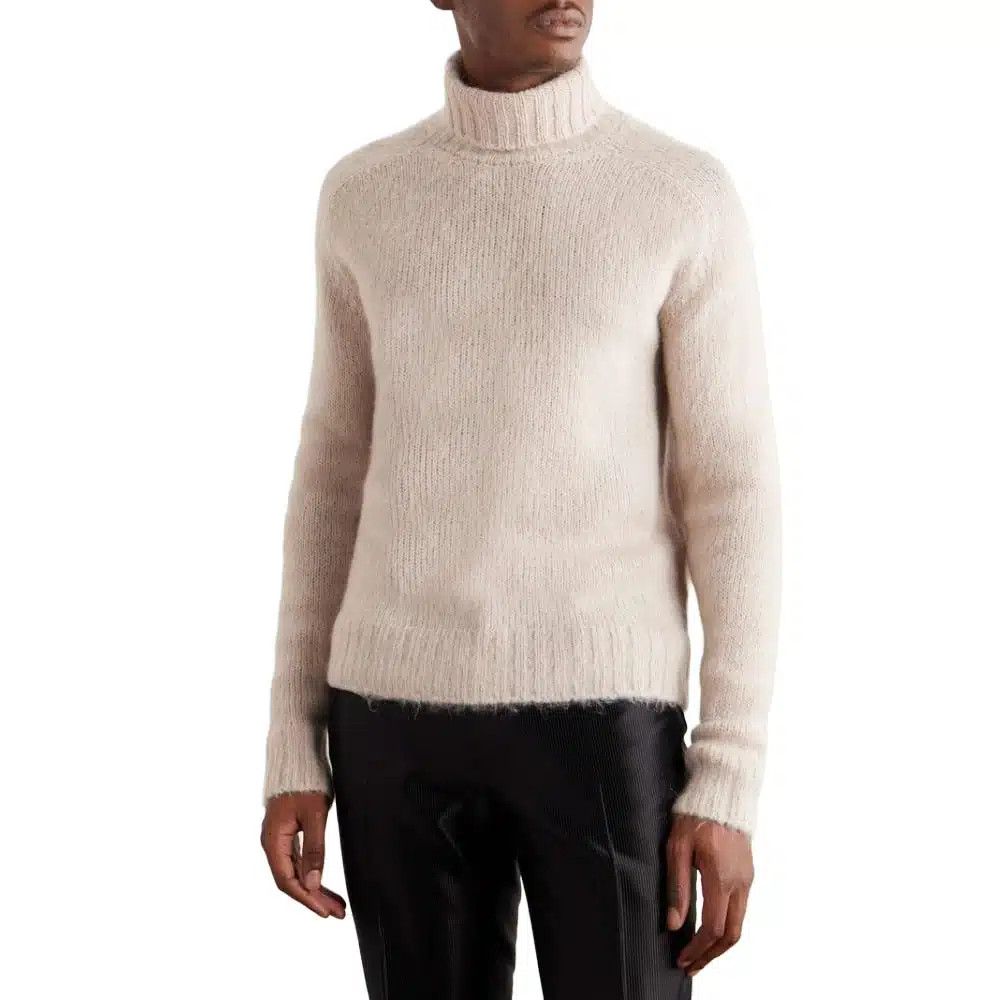 Tom Ford o1loc1c0526 KRL034 Brushed Wool Blend Sweater in Beige Size US L / EU 52-54 / 3 - 2 Thumbnail