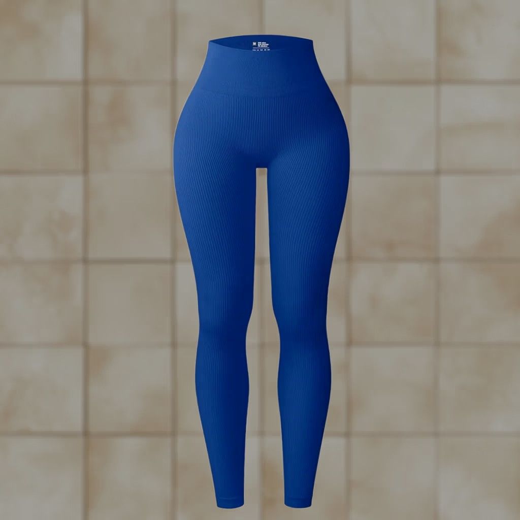 Vintage OQQ High Waist Ribbed Leggings Pants Large Blue Women Regular Ankle Gym Yoga Pilates Size 36" / US 14 / IT 50 - 1 Thumbnail