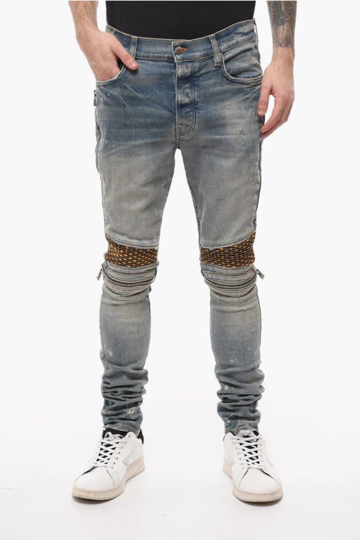 Amiri o1wfsh0625 Vintage-Effect Biker in Denim Blue Size US 30 / EU 46 - 2 Thumbnail