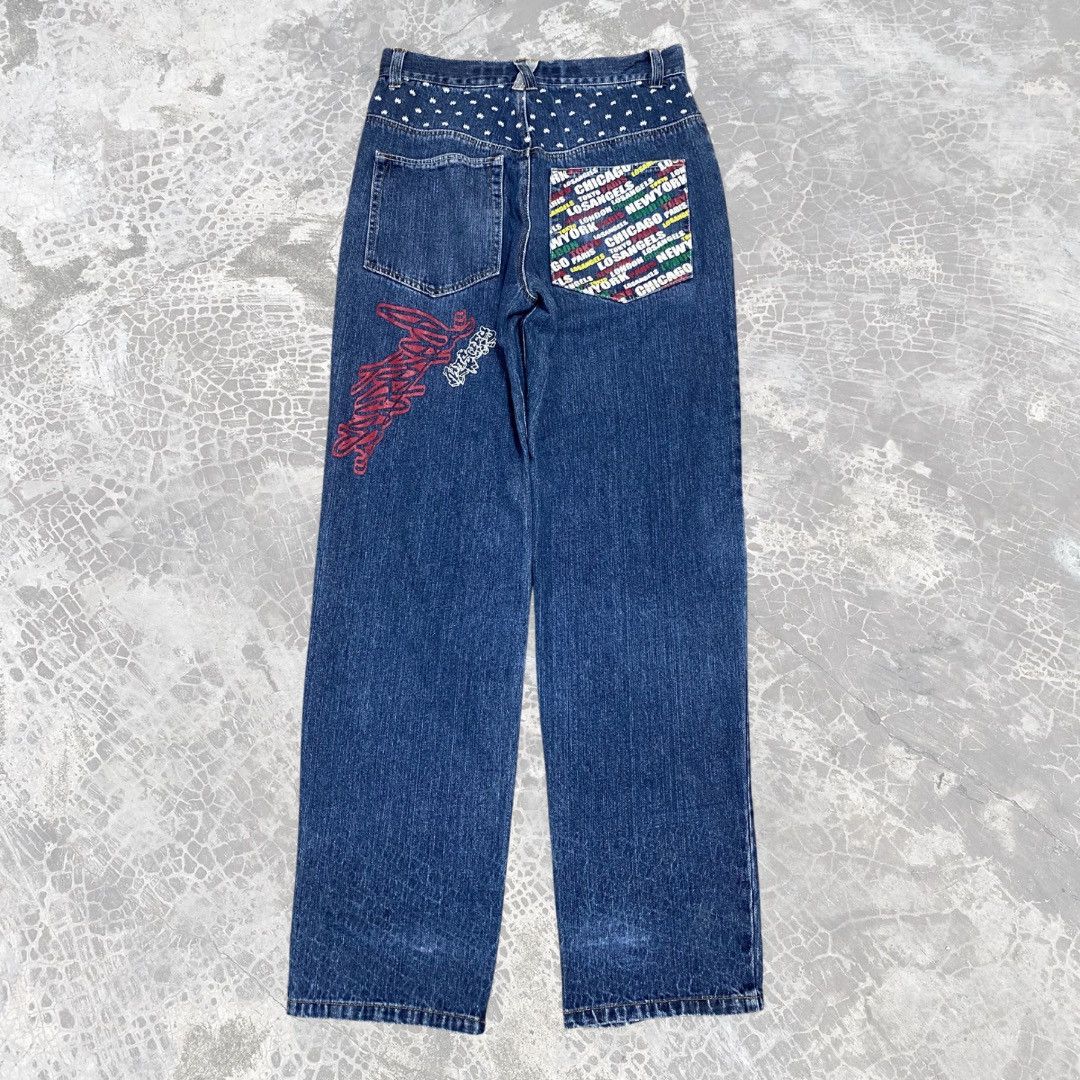 image of Crazy Vintage Graffiti Y2K Fubu Styled Baggy Jeans in Denim, Men's (Size 31)