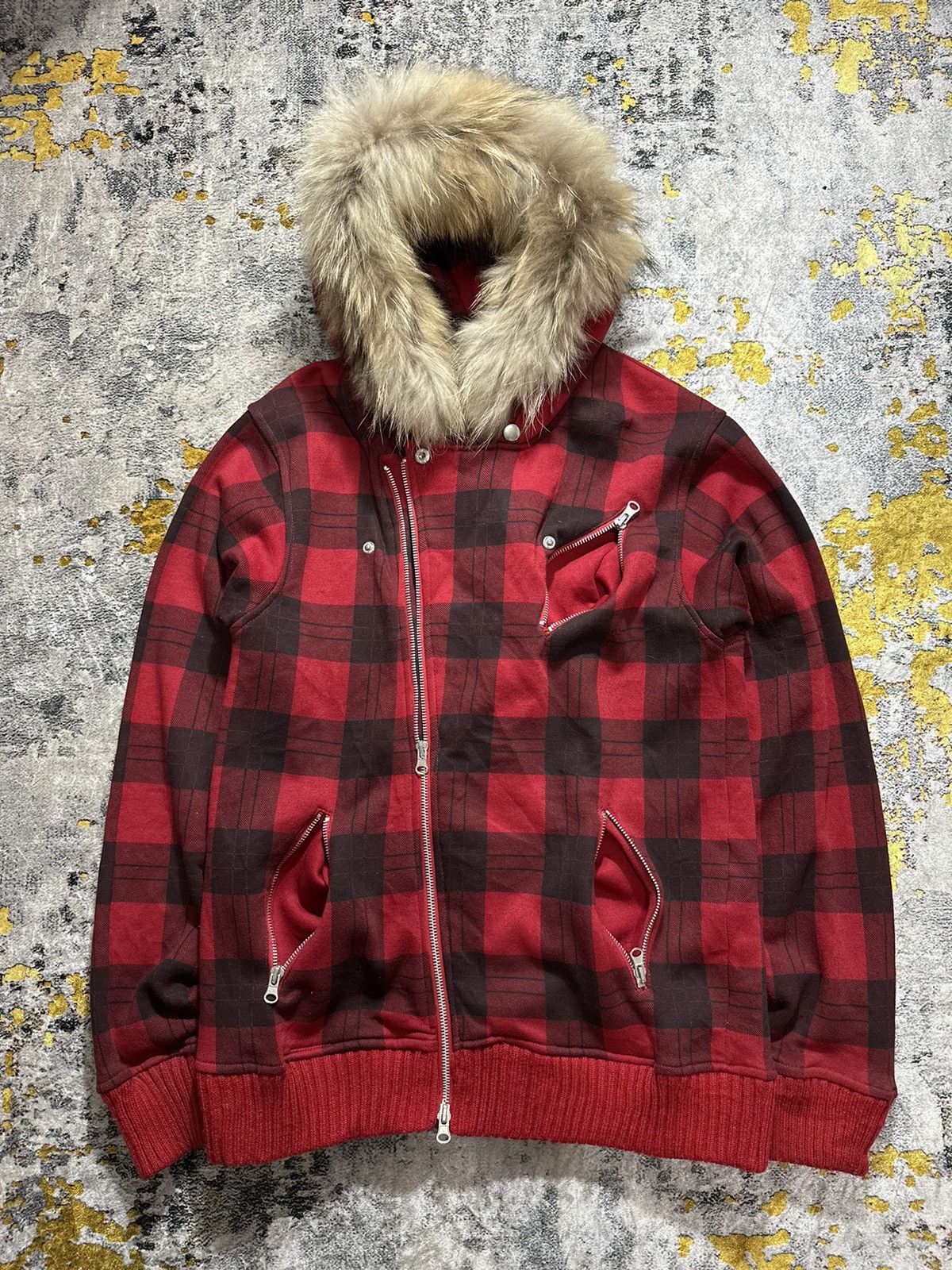 ASSYMETRICAL FUR ZIP HOODIE MULTI POCKET IFSIX LGB STYLE