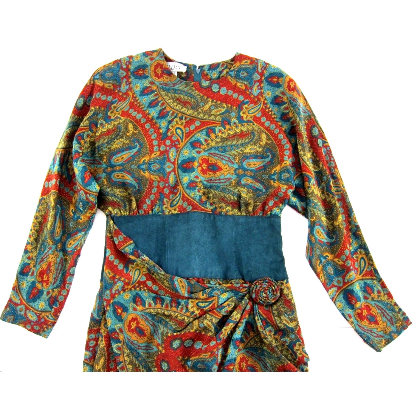 Vintage Vtg Gillian 80's 100% Silk Blue Dress Long Sleeve Floral 8 Size M / US 6-8 / IT 42-44 - 4 Thumbnail