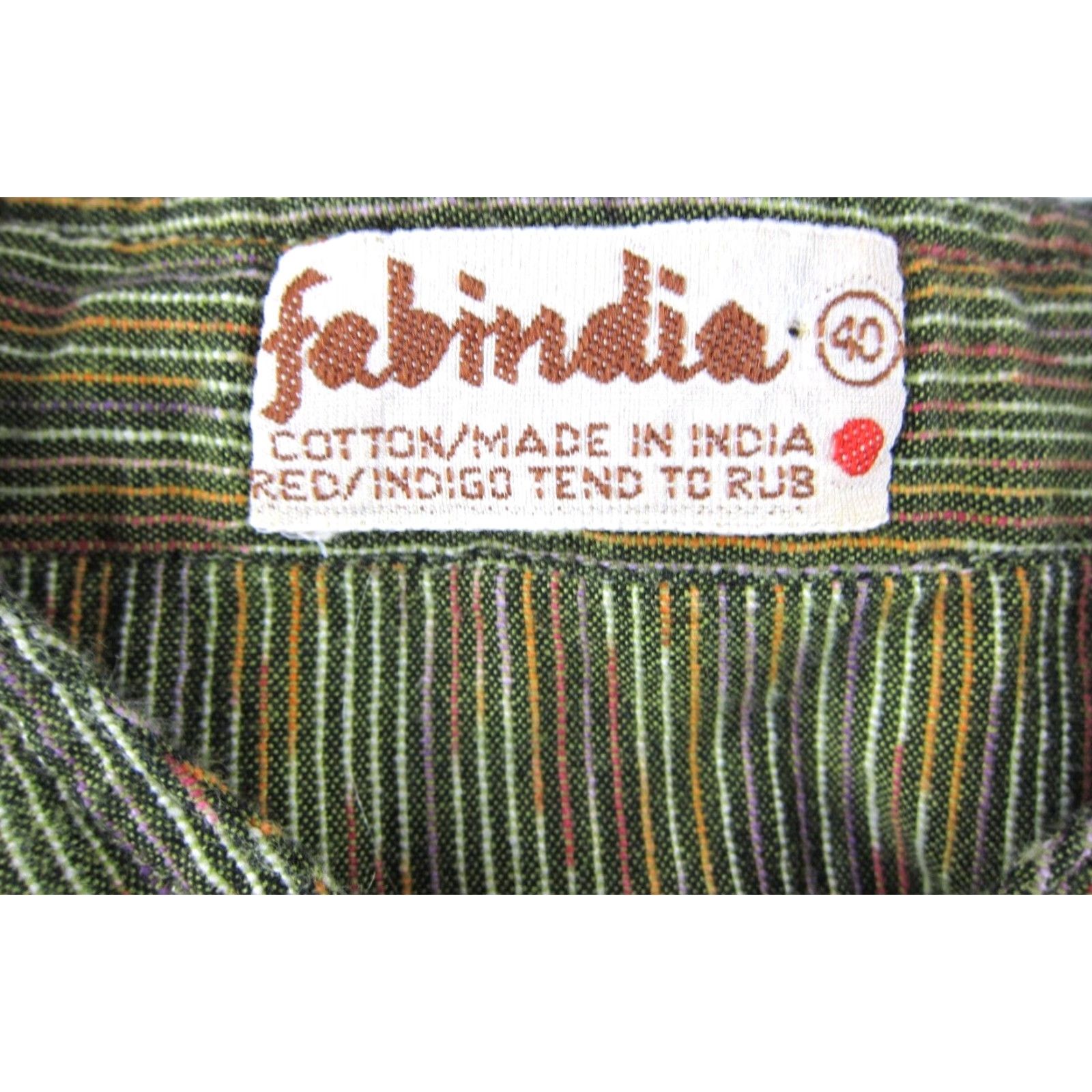 Vintage Fabindia 100% Cotton Green Button-Up Shirt Men M/40 Short Sleeve with Pockets Size US L / EU 52-54 / 3 - 3 Thumbnail