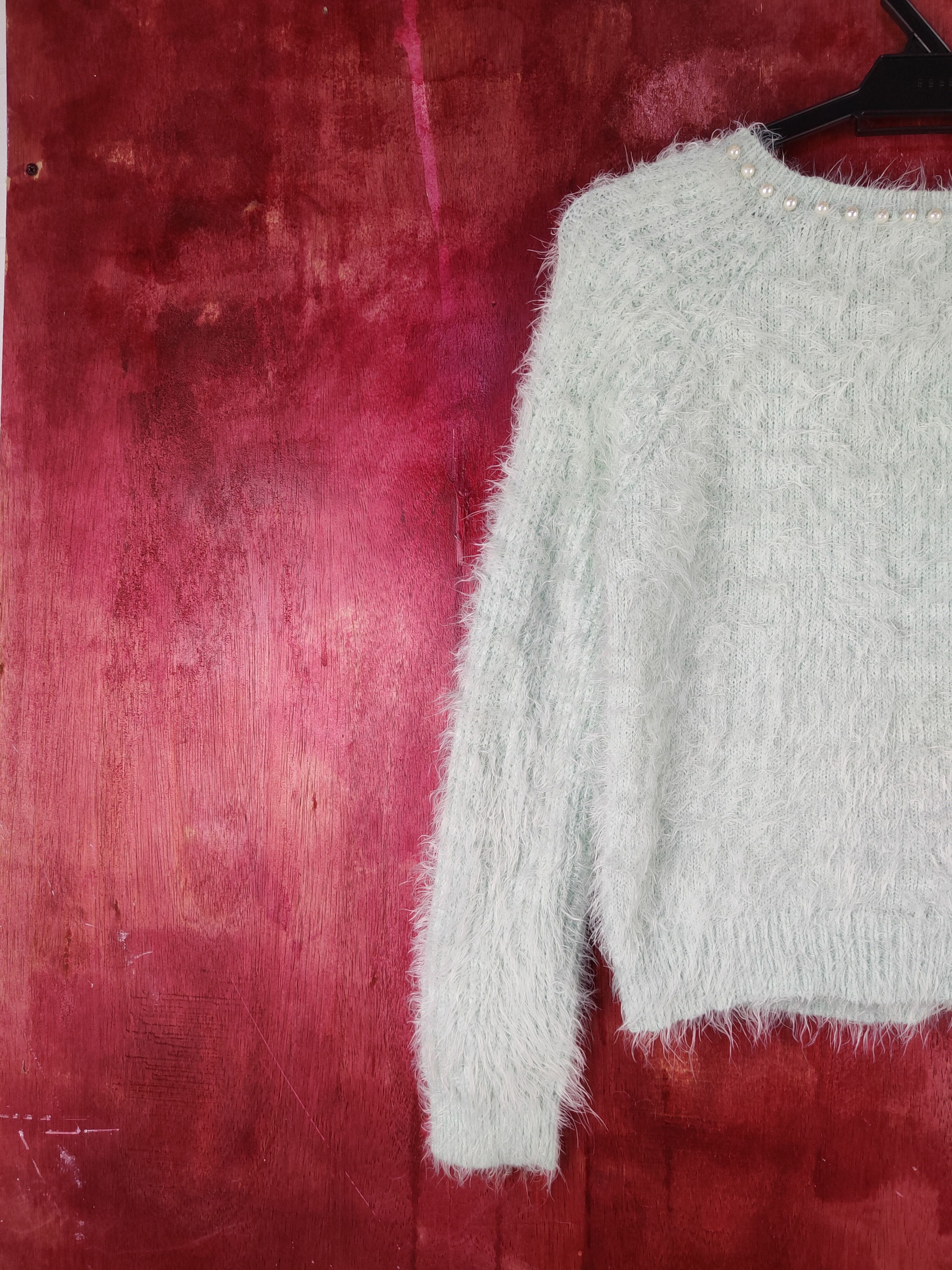 Homespun Knitwear Ingni Mint Green Shag Shaggy Fur Mohair Knitwear #S2107 Size S / US 4 / IT 40 - 9 Thumbnail