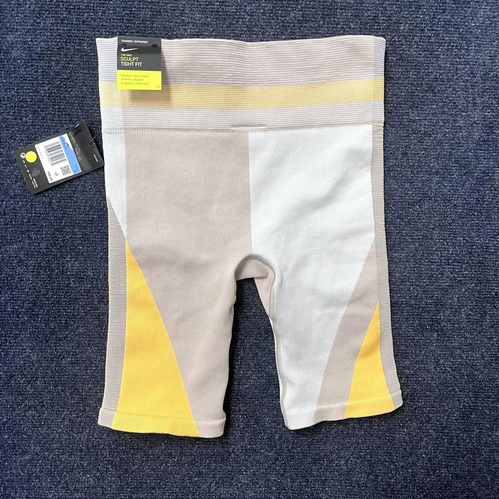 Nike Nike Dri-FIT Tight Fit Shorts Womens M Gray Yellow Colorblock Training Yoga Size 32" / US 10 / IT 46 - 4 Thumbnail