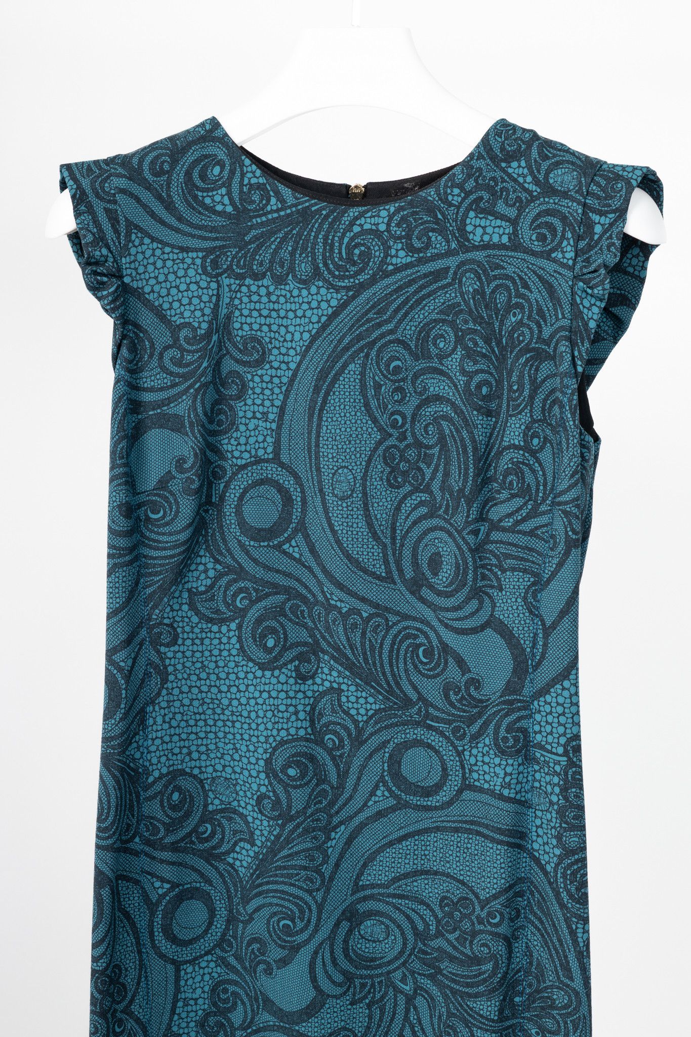 Emilio Pucci Emilio Pucci PF12 Petrol Wool-Blend Lace-Printed Crepe Dress Size XL / US 12-14 / IT 48-50 - 3 Thumbnail